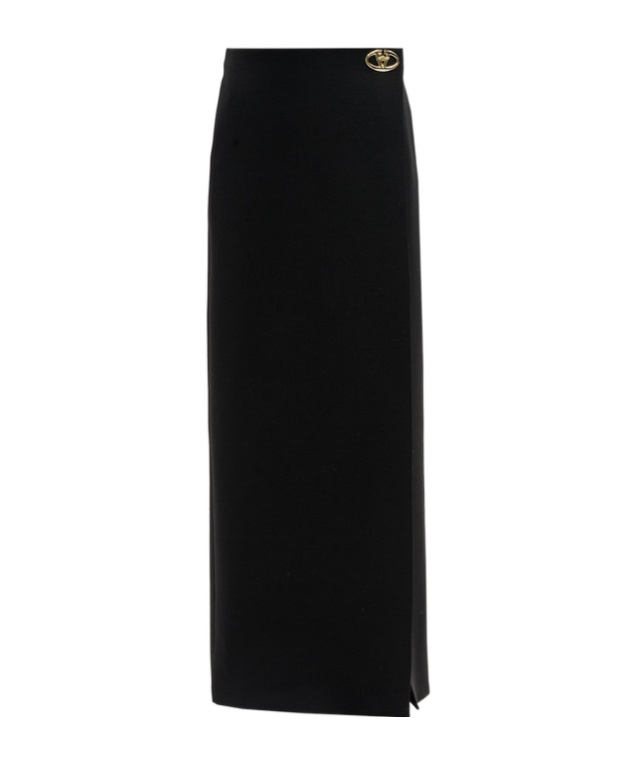 Valentino Crepe Couture Maxi Skirt With Front Slit In Black