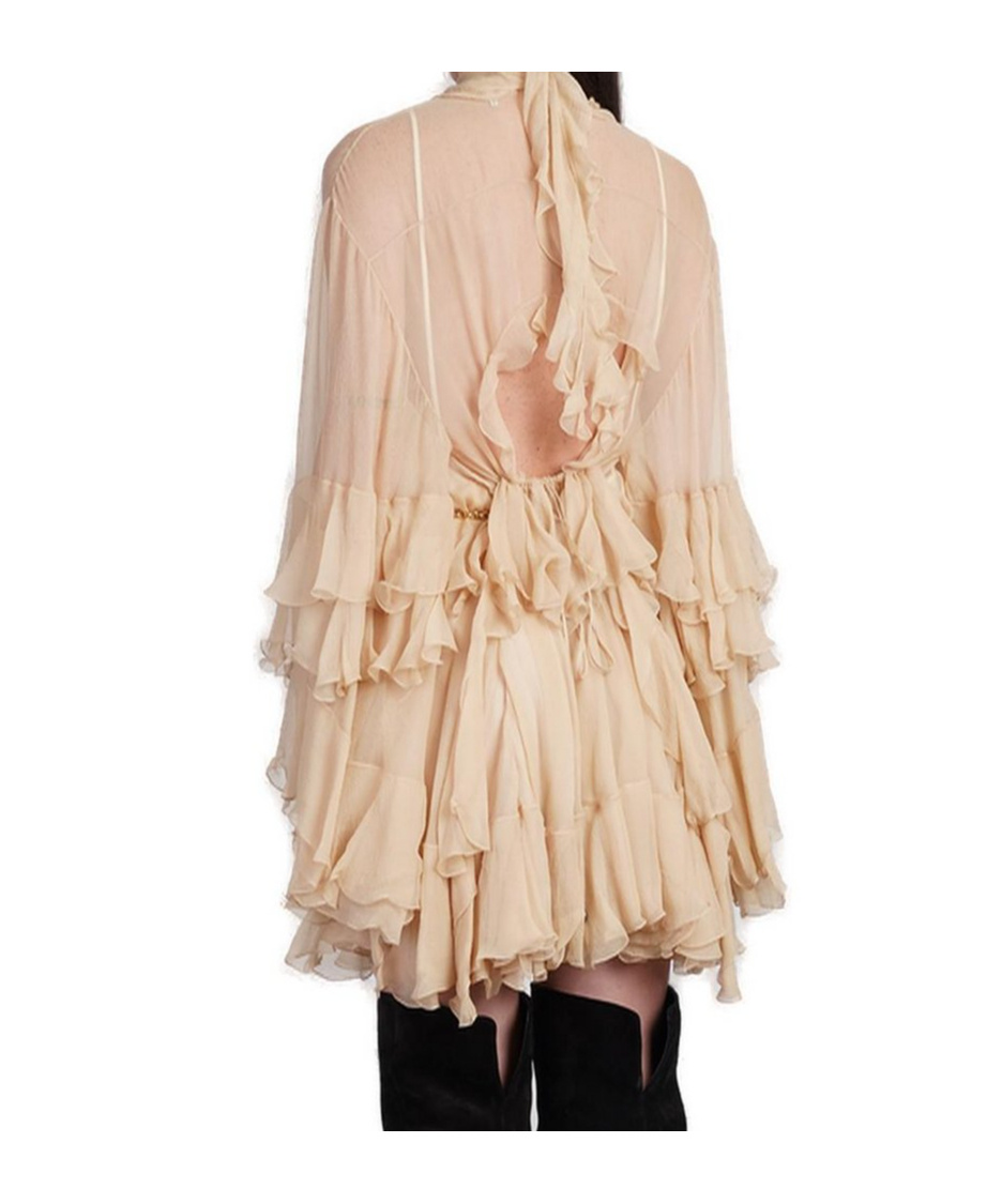 Chloé Silk Mousseline Mini Dress With Ruffle Details In Nude