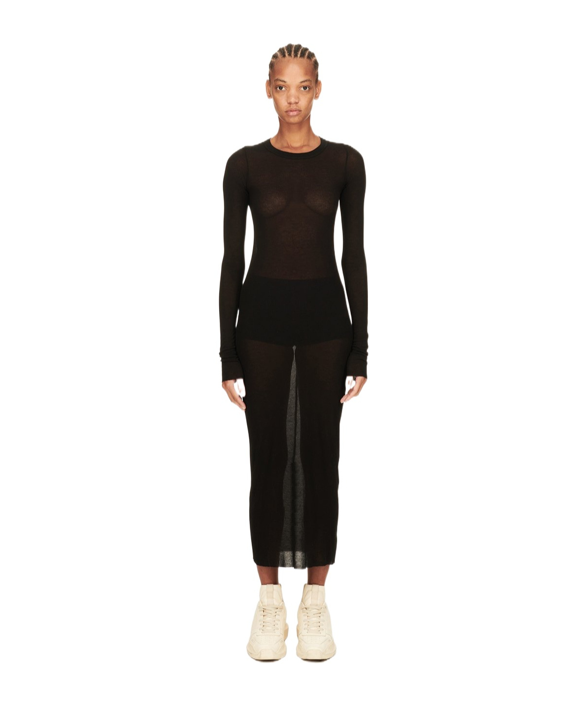 Rick Owens Fine-ribbed Maxi Dress In Black