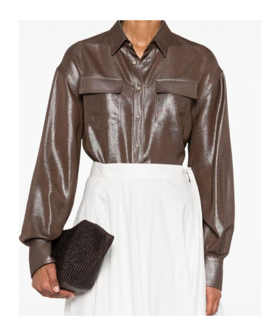Brunello Cucinelli Metallic-effect Button-down Shirt In Brown