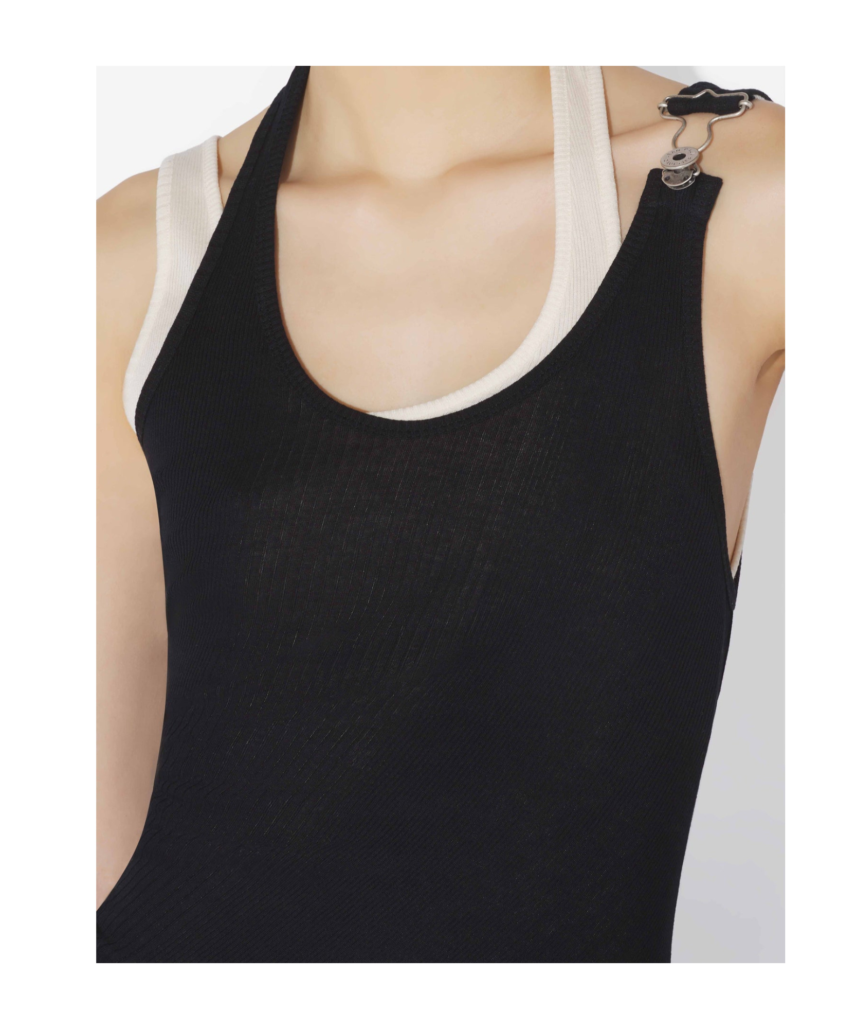 Shop Jean Paul Gaultier The Black Draped Double Tank Top In Blackecru