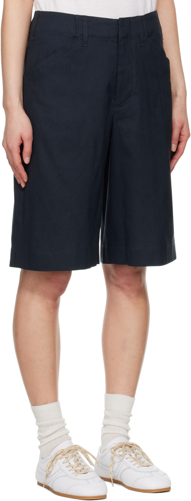 Rag & Bone Navy Banks Linen-blend Shorts In Navy Blue