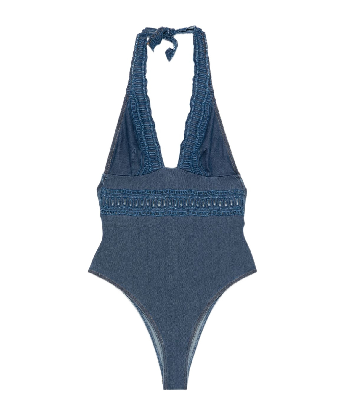 Ermanno Scervino Blue Lace-detail Swimsuit In Blue