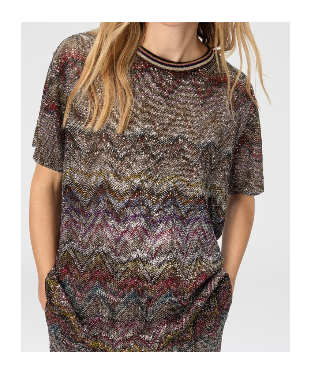 Missoni Short Sleeve T-shirt With Zigzag And Sequins In Multi