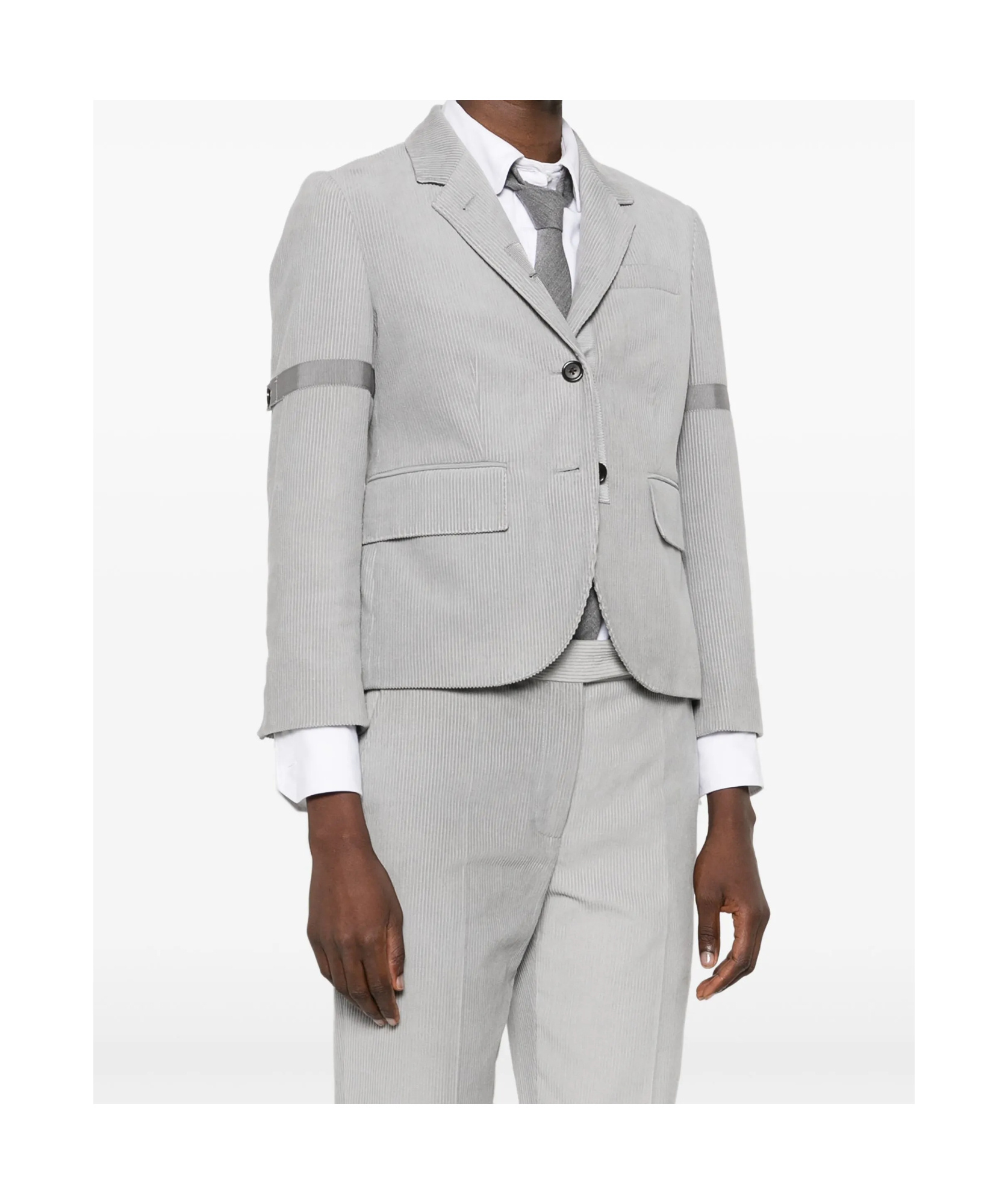 Thom Browne Corduroy Blazer With Grosgrain Trim And Vents In Gray
