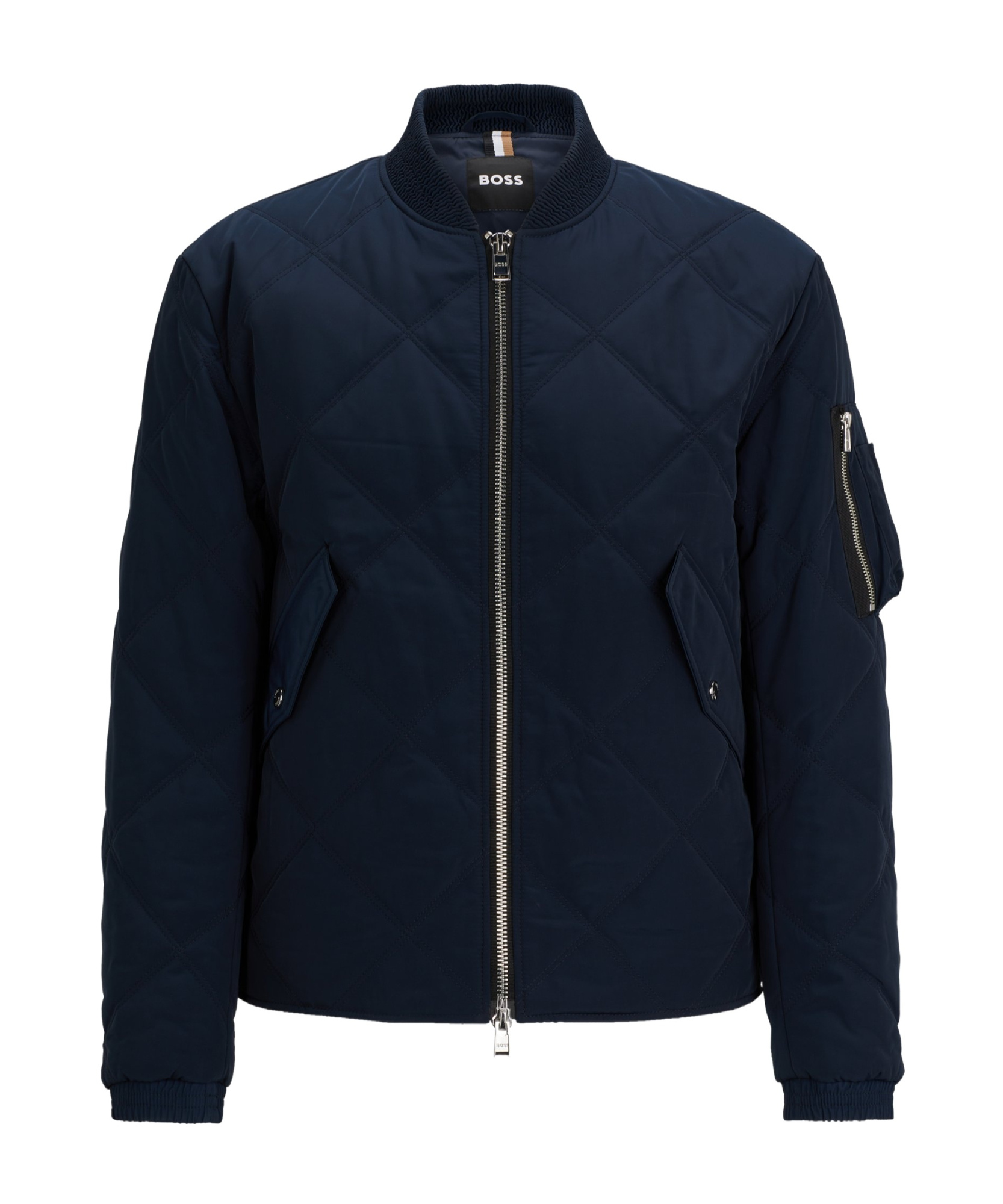 Hugo Boss Diamond-quilted Bomber Jacket In Black