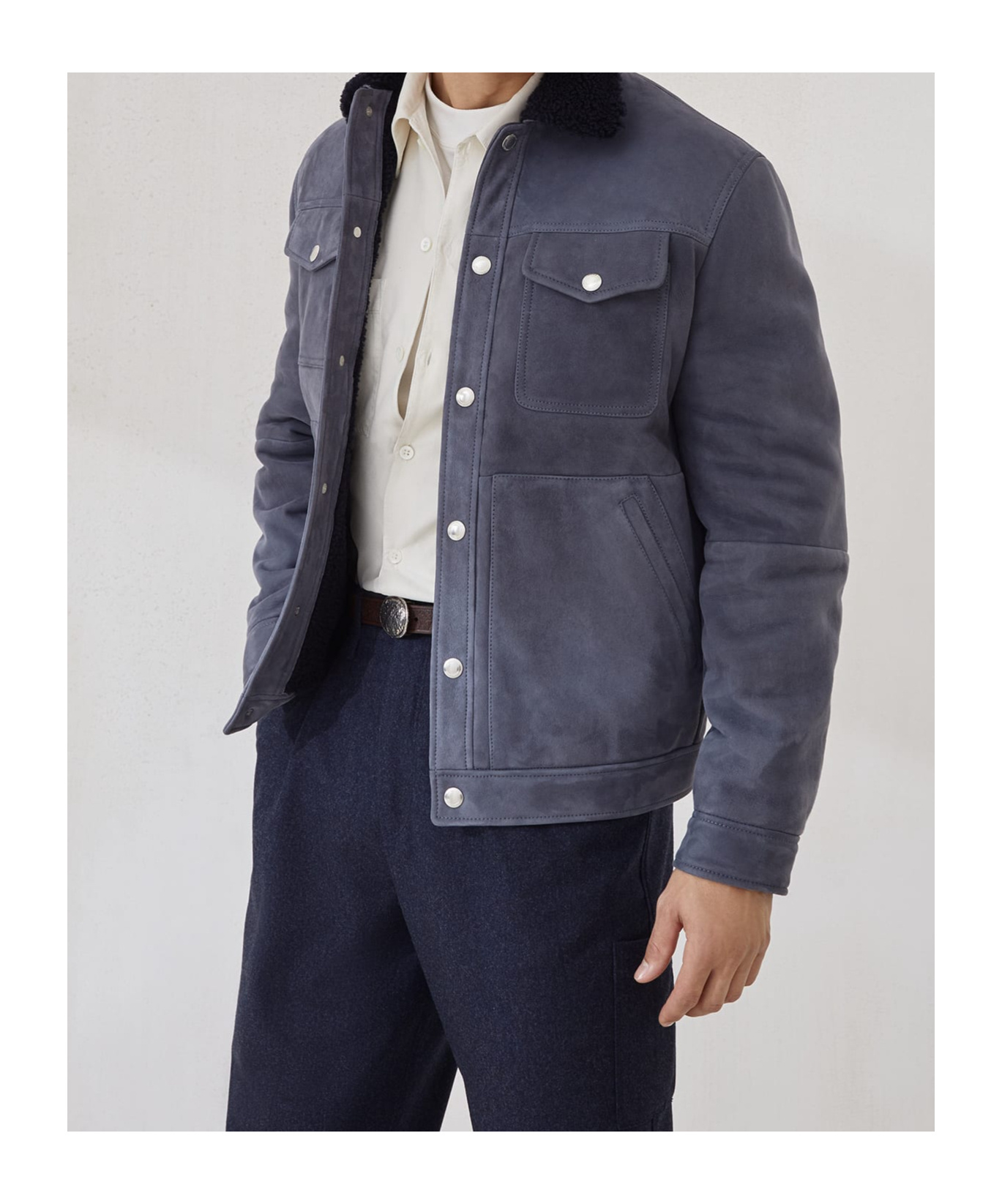 Brunello Cucinelli Shearling-collar Flap-pocket Jacket In Black