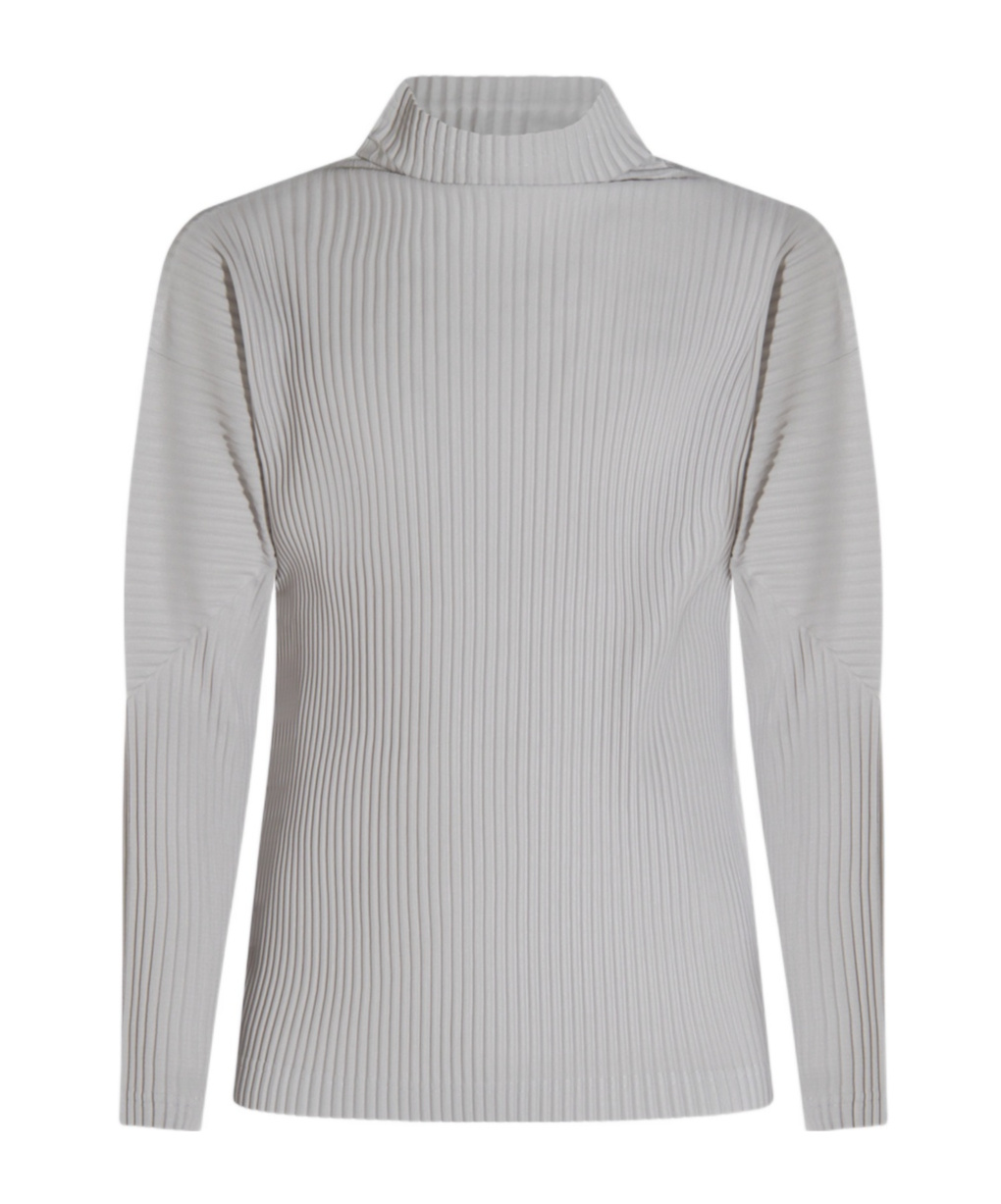 Issey Miyake Long Sleeve Ribbed High Neck T-shirt In Gray