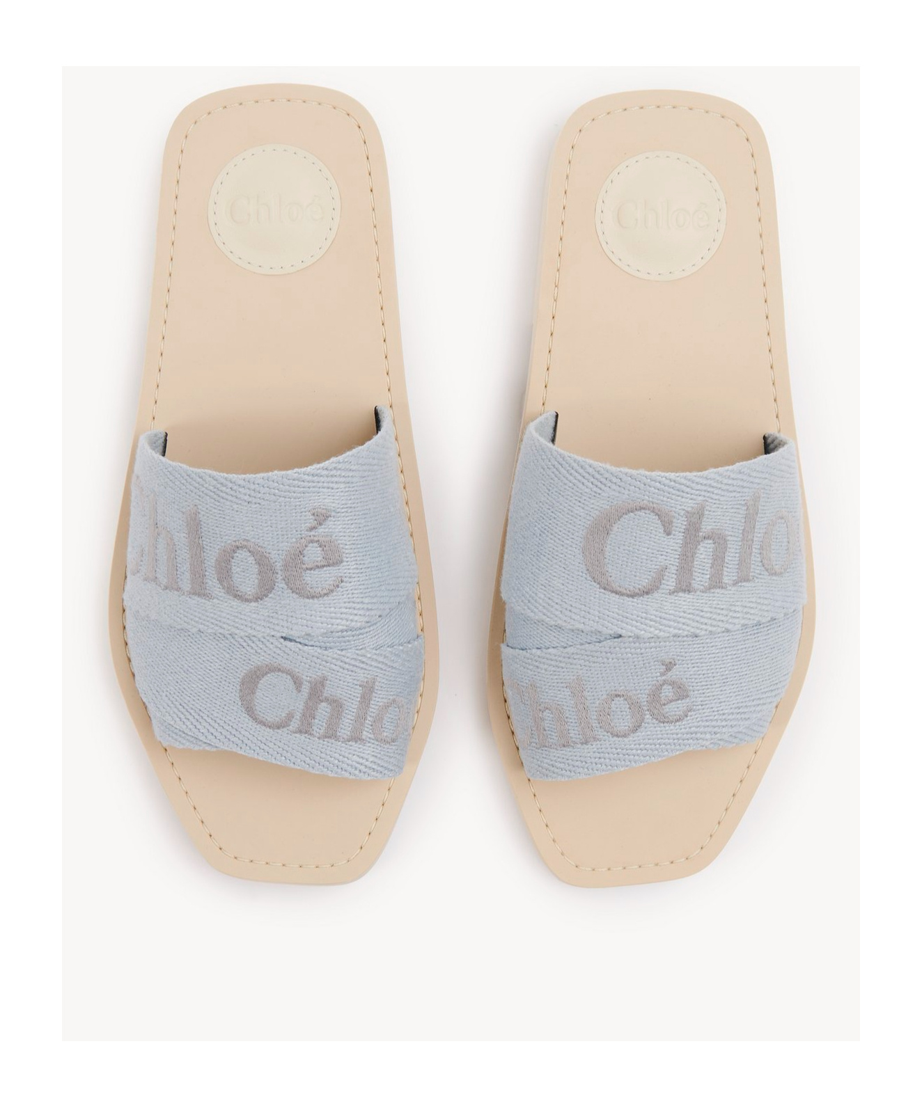 Chloé Womens Chloe Woody Logo-embroidered Linen Mules In Nude