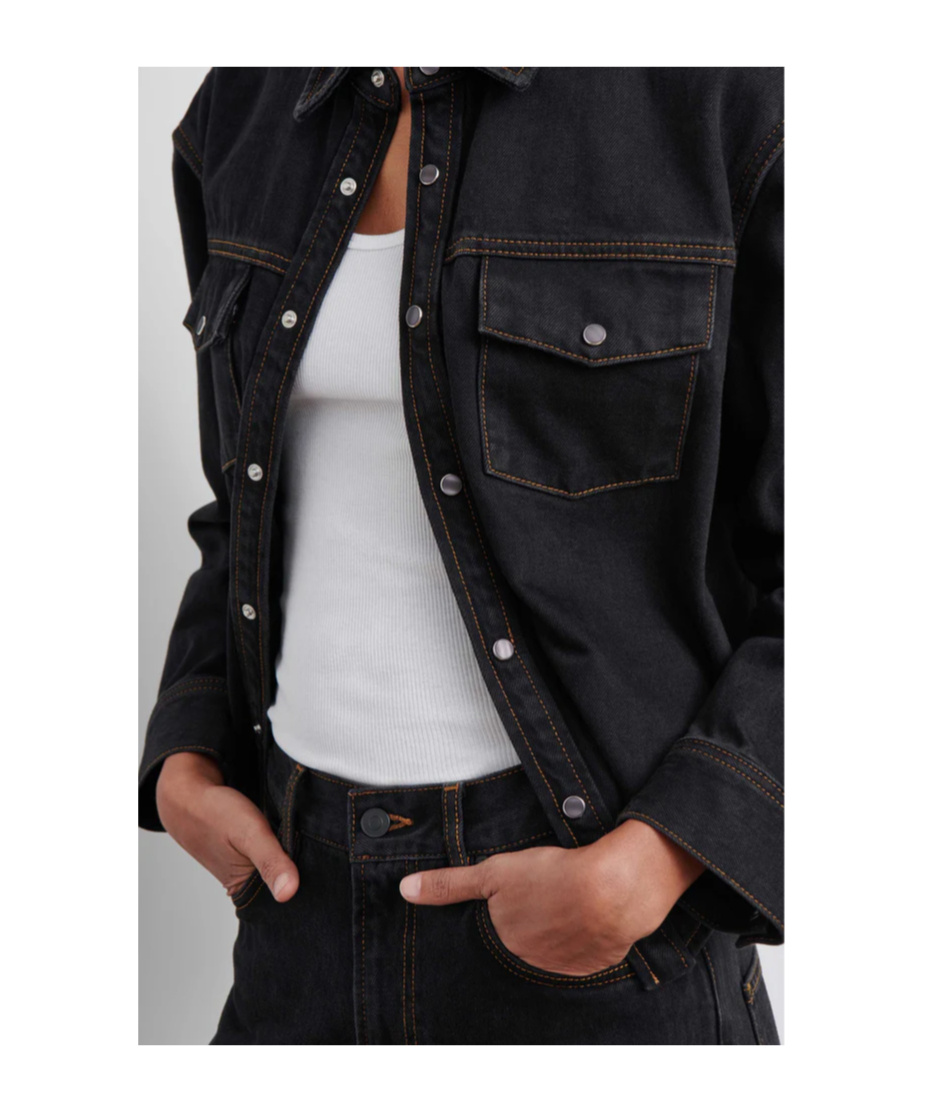 Wardrobe.nyc Denim Jacket With Chest Pockets In Black