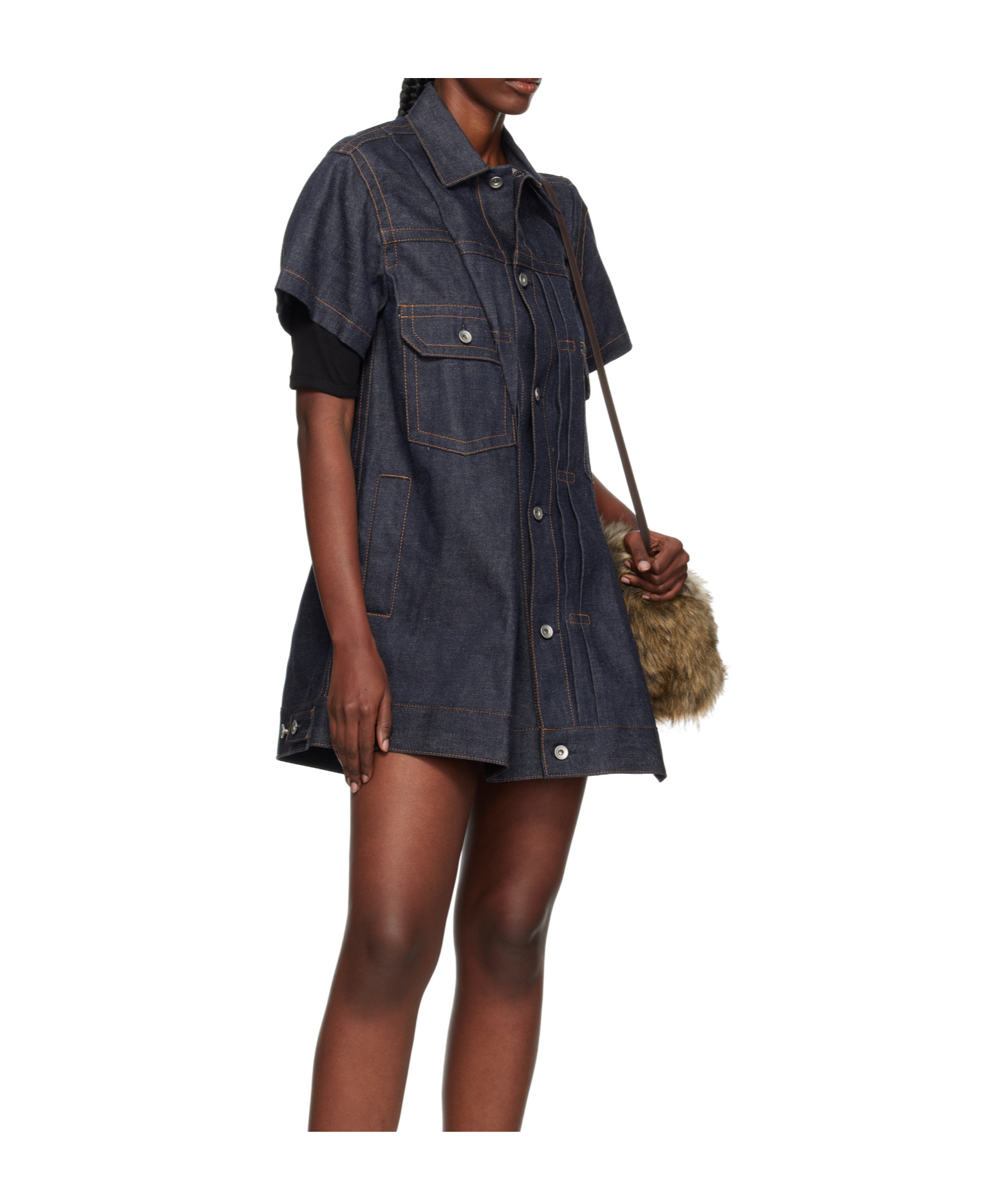 Sacai Lapel Short-sleeved Dress In Black