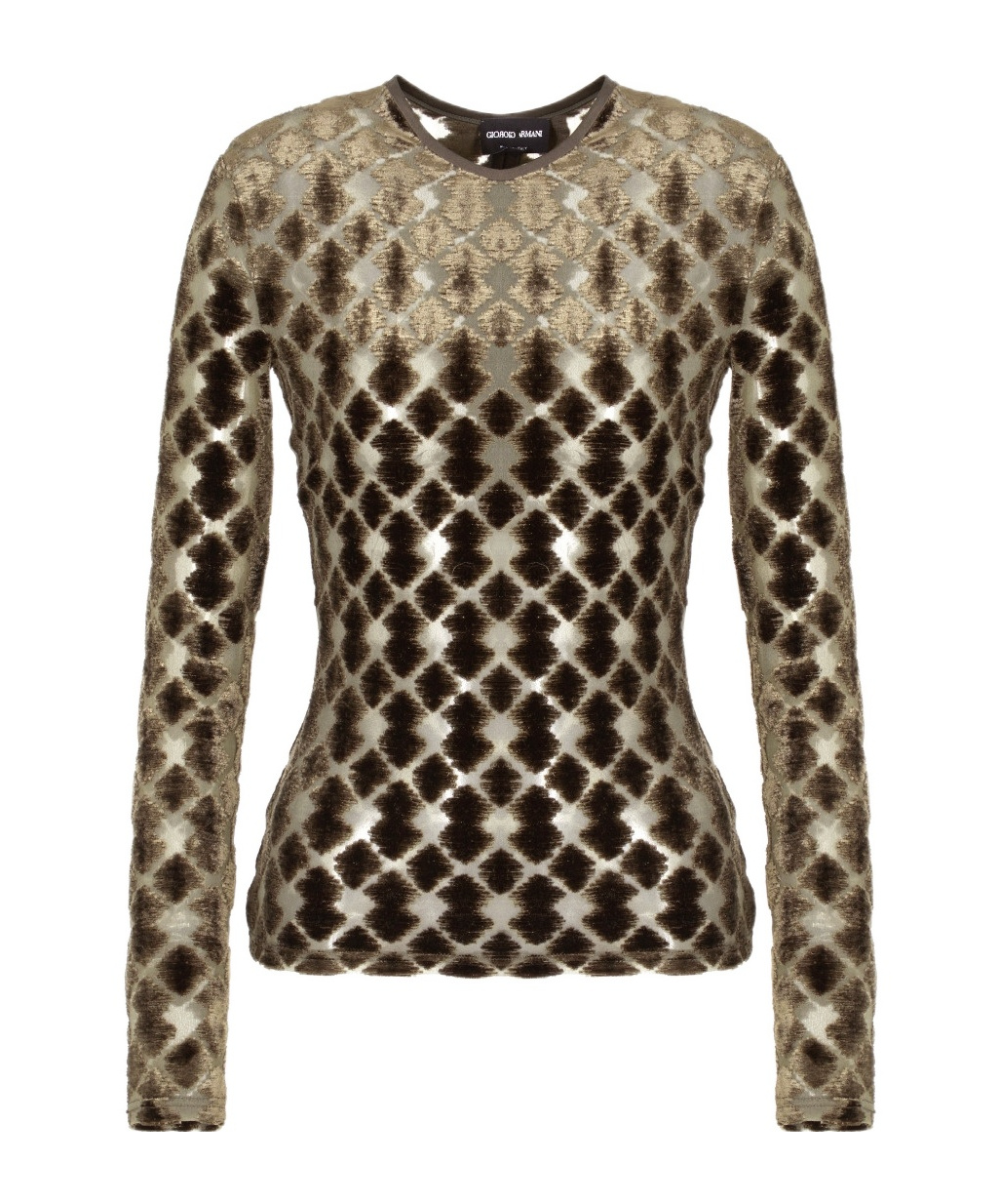 Giorgio Armani Velvet Jersey Jacquard Long-sleeve Top In Brown