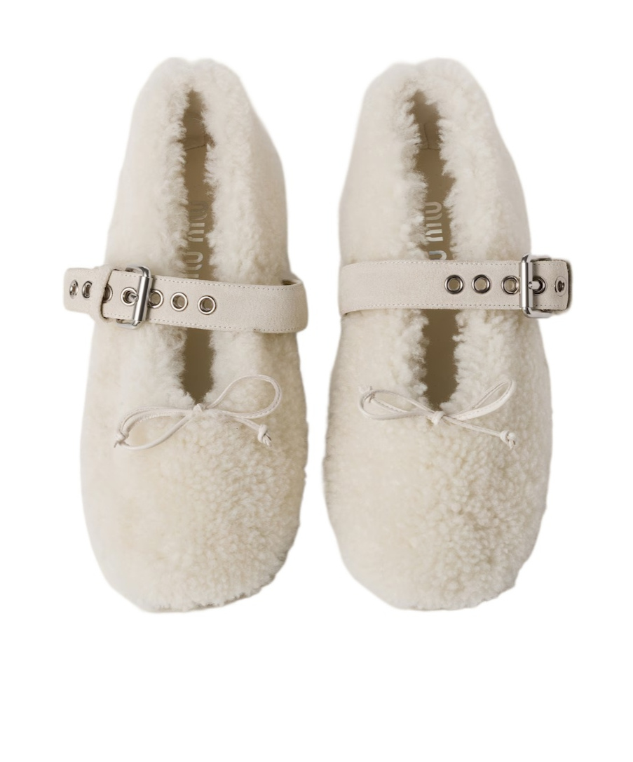 Miu Miu Shearling Ballet Flats In Nude