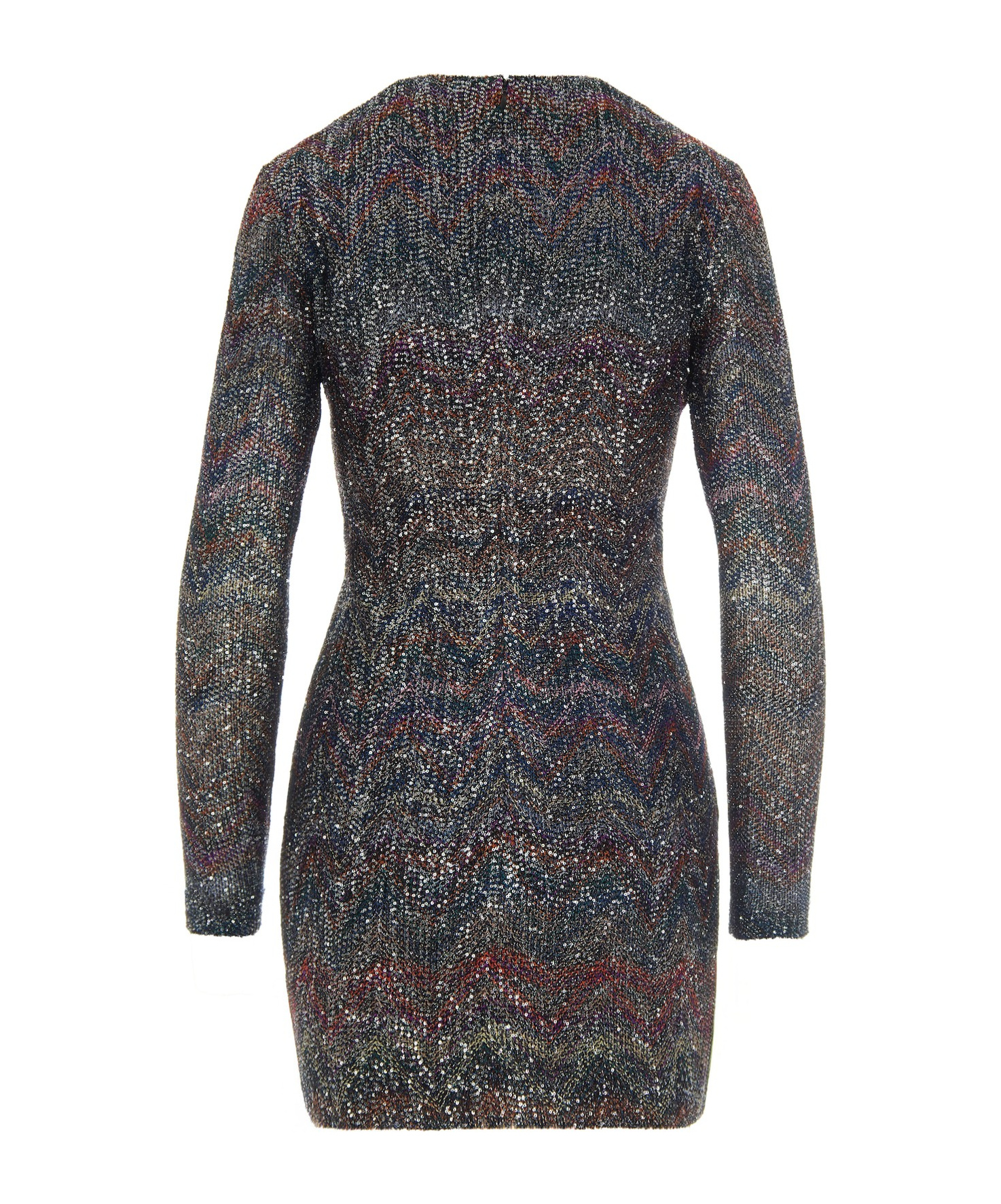 Missoni Fitted Mini Dress With Multicolored Zigzag In Gray