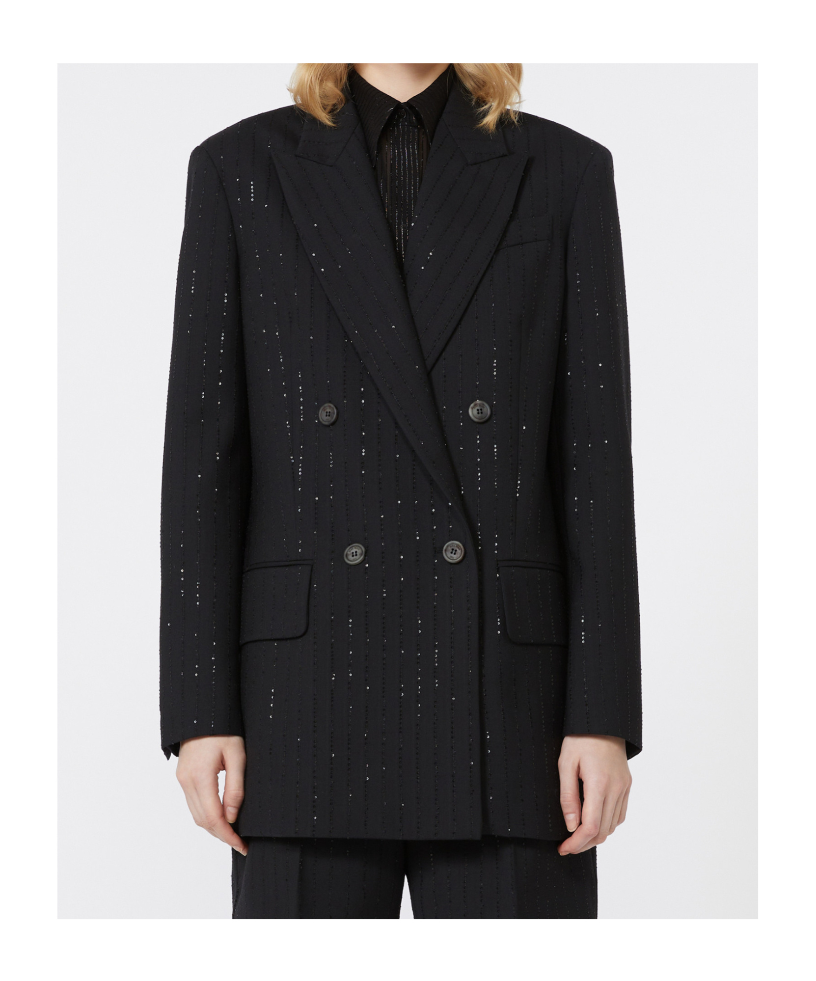 Max Mara Wool And Sequin Double-breasted Blazer In Black