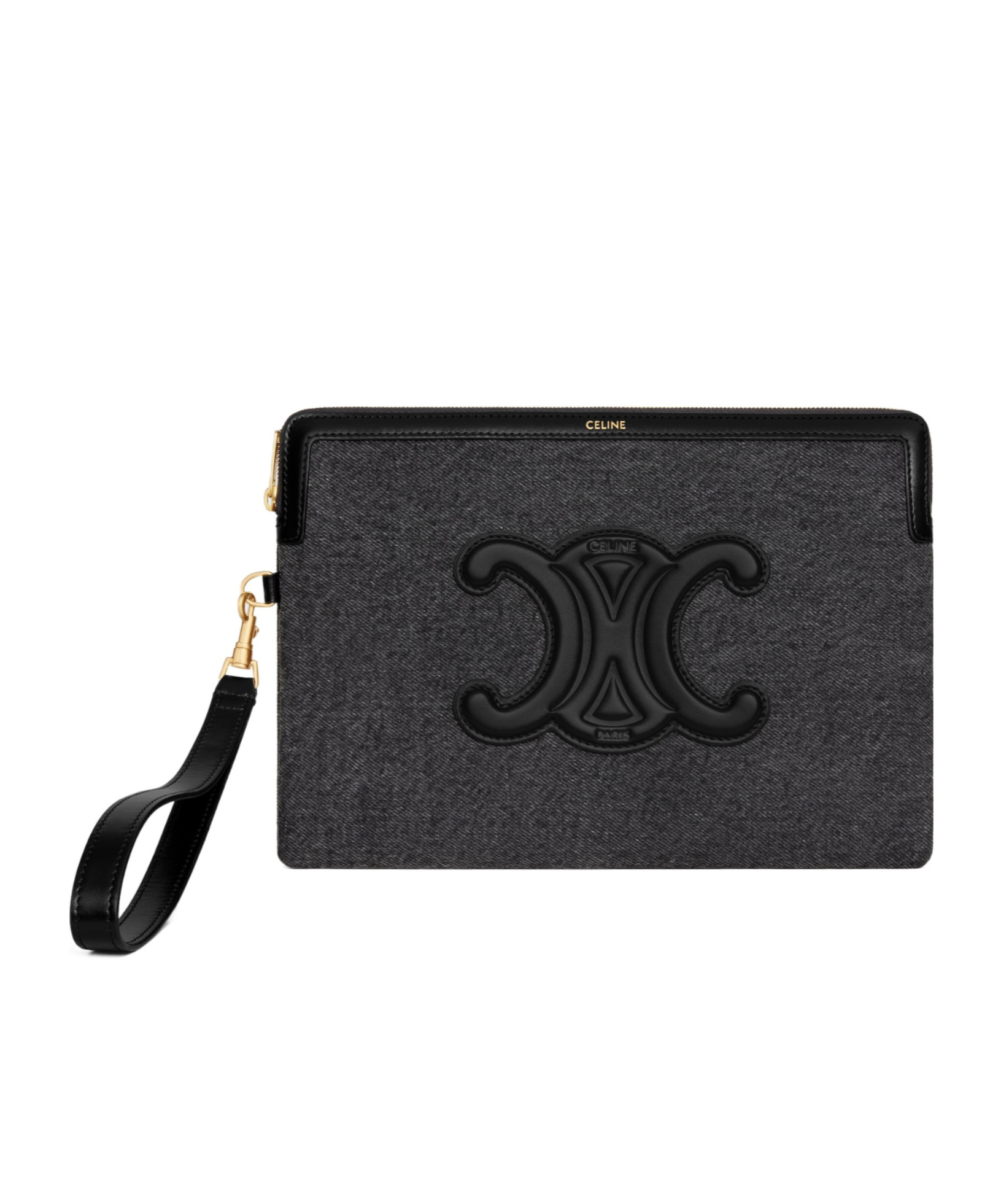 Celine Small Pouch With Strap Cuir Triomphe In Denim In Gray