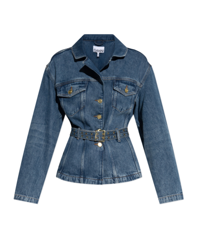 Ganni Belted Button-up Denim Jacket