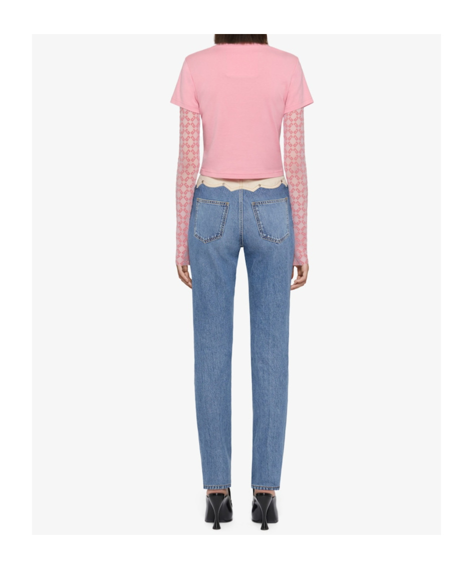 Givenchy Short Sleeve Layered Crew Neck Crop Top In Tender Rose
