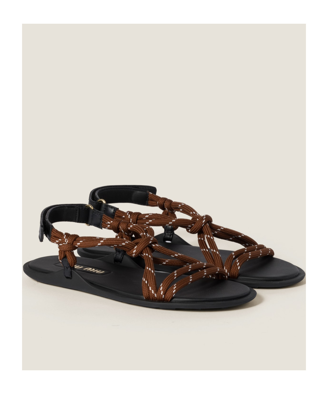 Shop Miu Miu Rivière Cord And Leather Sandals In Black