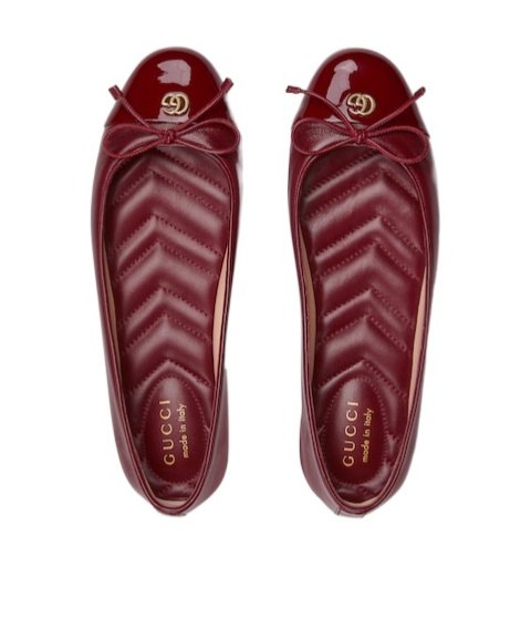 Gucci New Marmont Gg Nappa Leather Ballerina Flats In Burgundy
