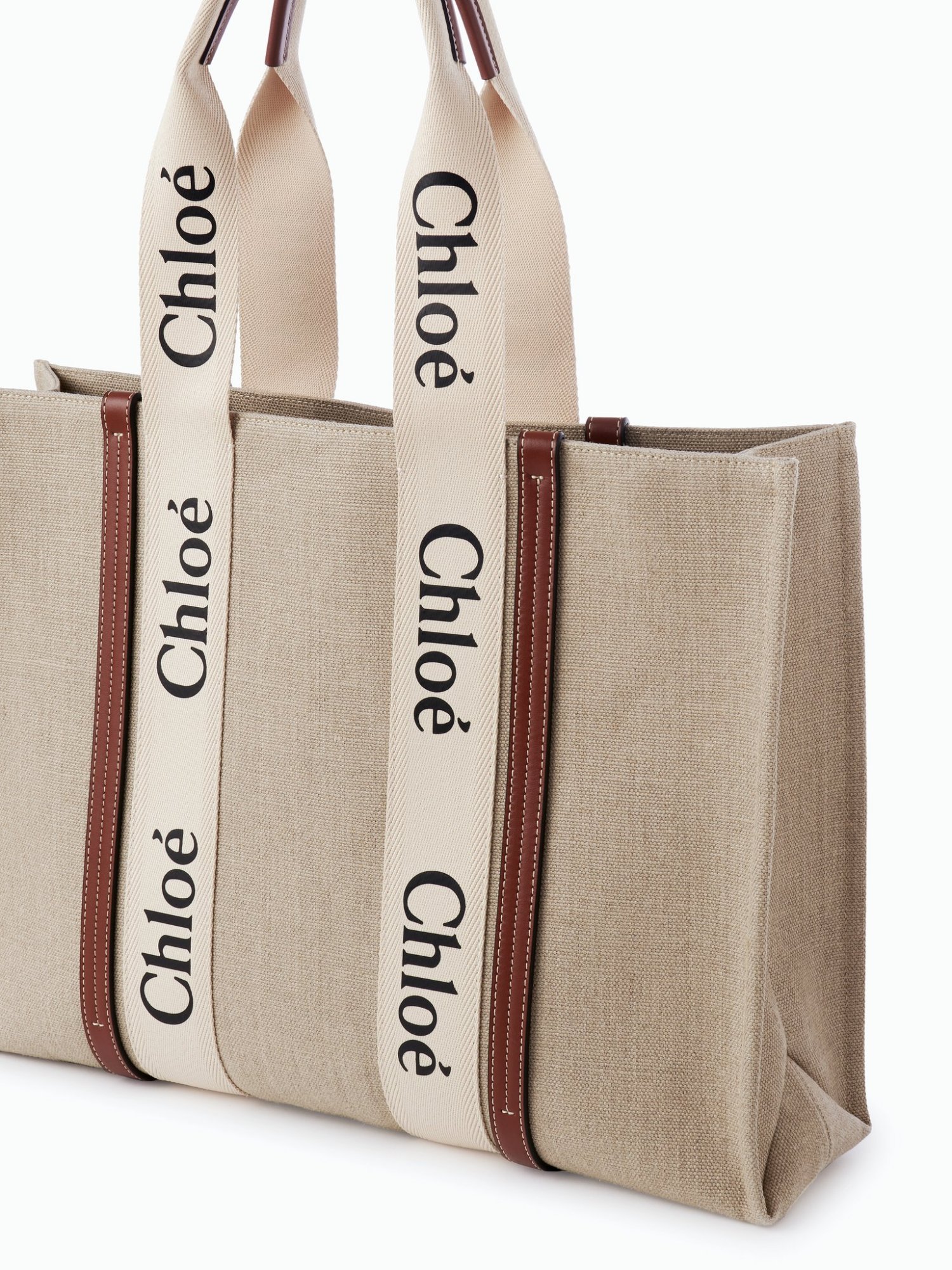Chloé Structured White Handbag With Bold Branding In Nude
