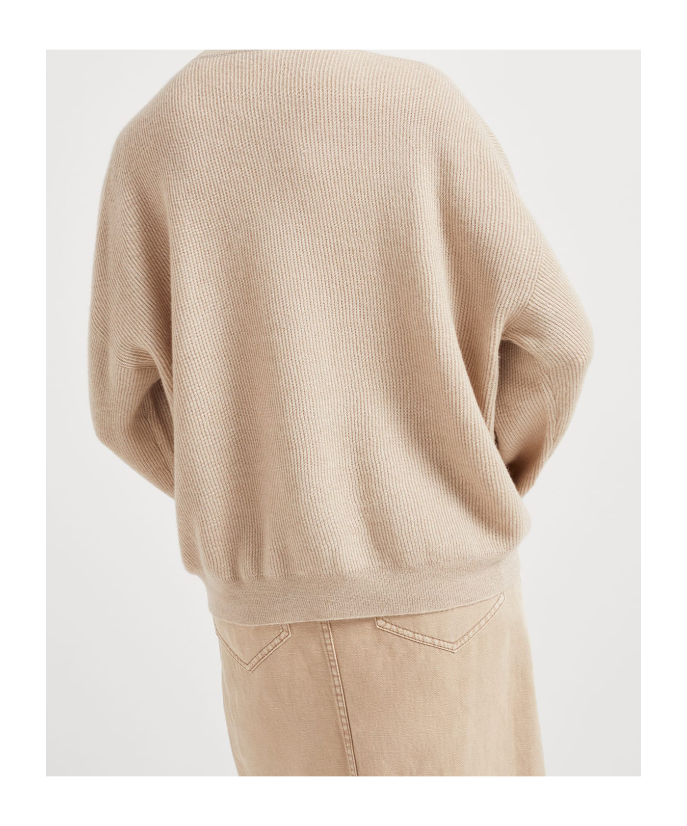 Brunello Cucinelli Ribbed Sweater In Nude