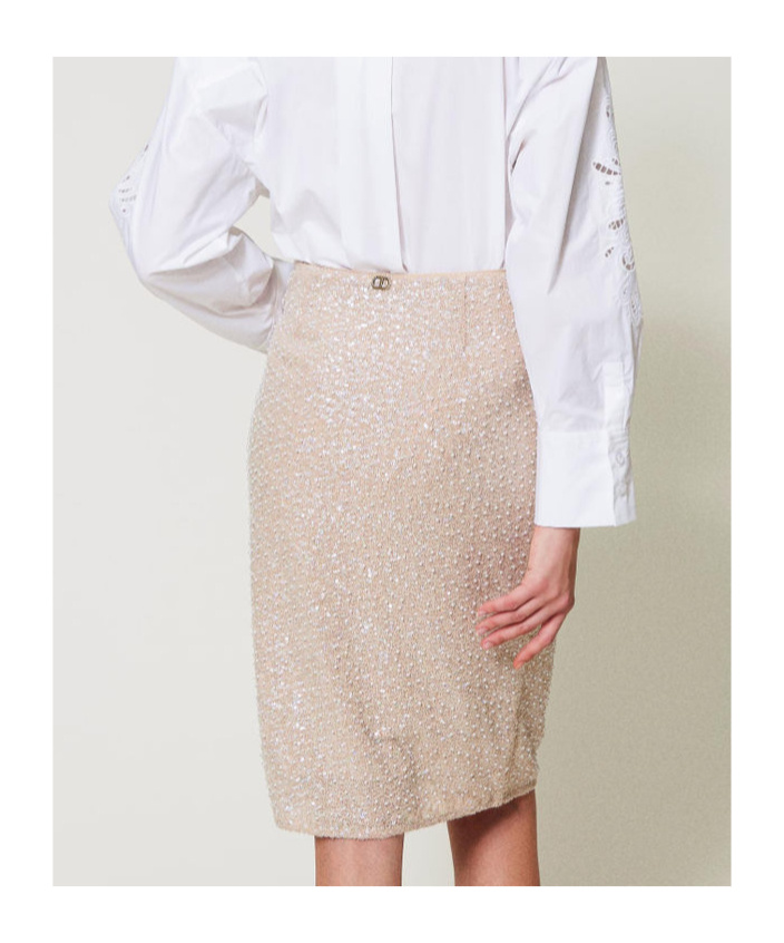 Shop Twinset Sequinned Skirt In Nude