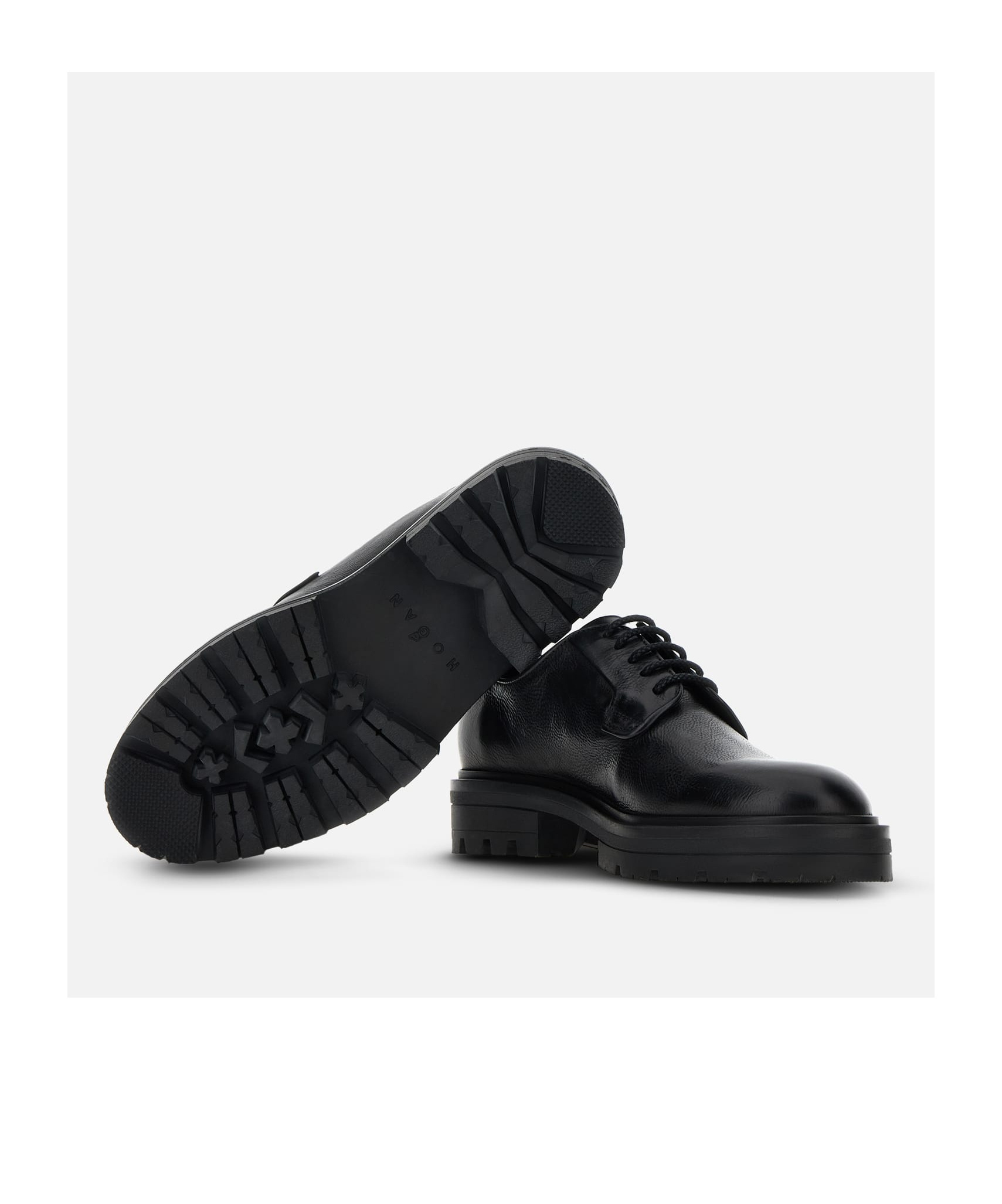 Hogan Chunky Sole Round Toe Derby Shoes In Black