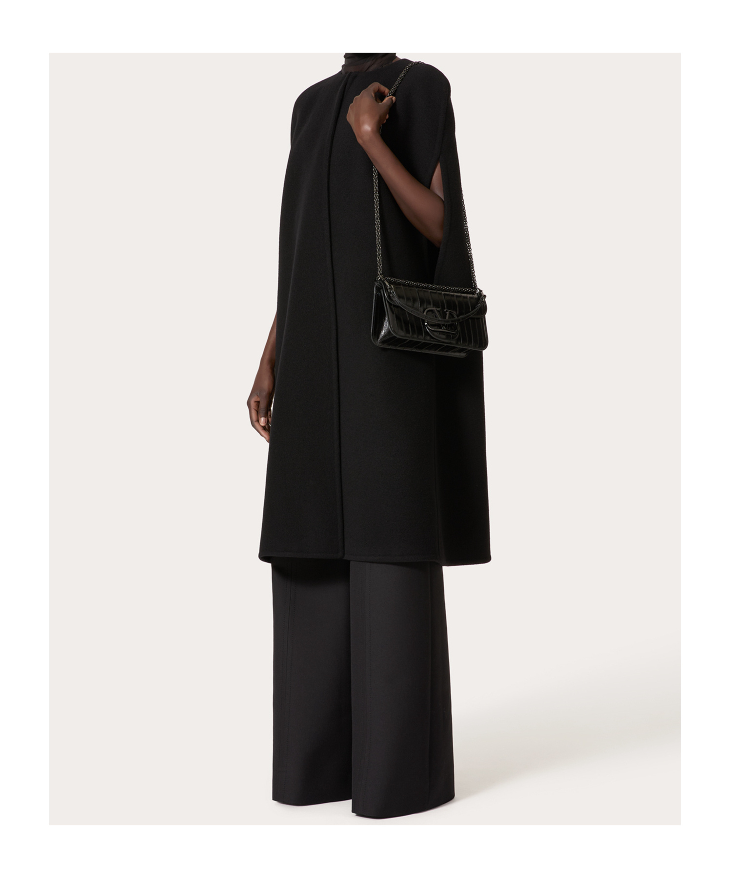 Valentino Broad-shouldered Wool-cashmere Cape In Black