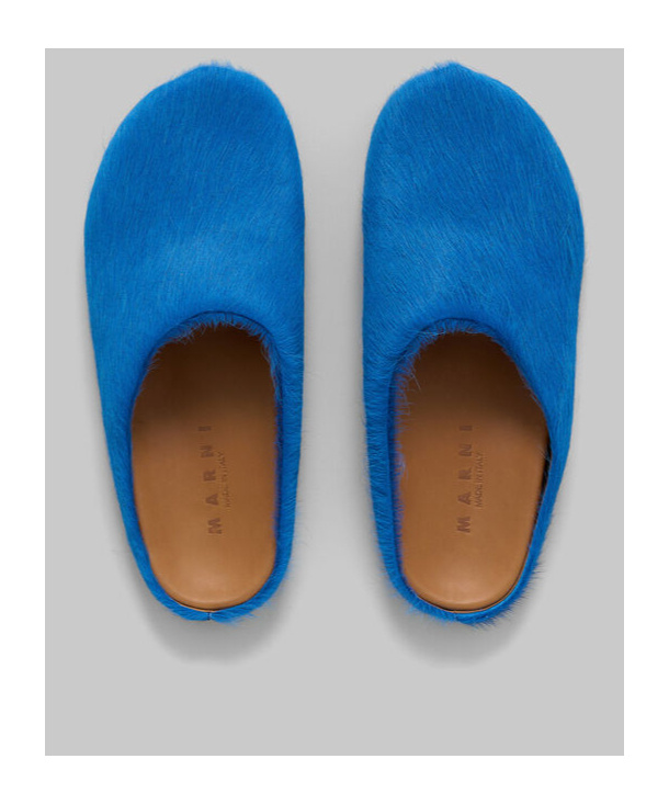 Marni Ponyskin And Leather Mules In Blue
