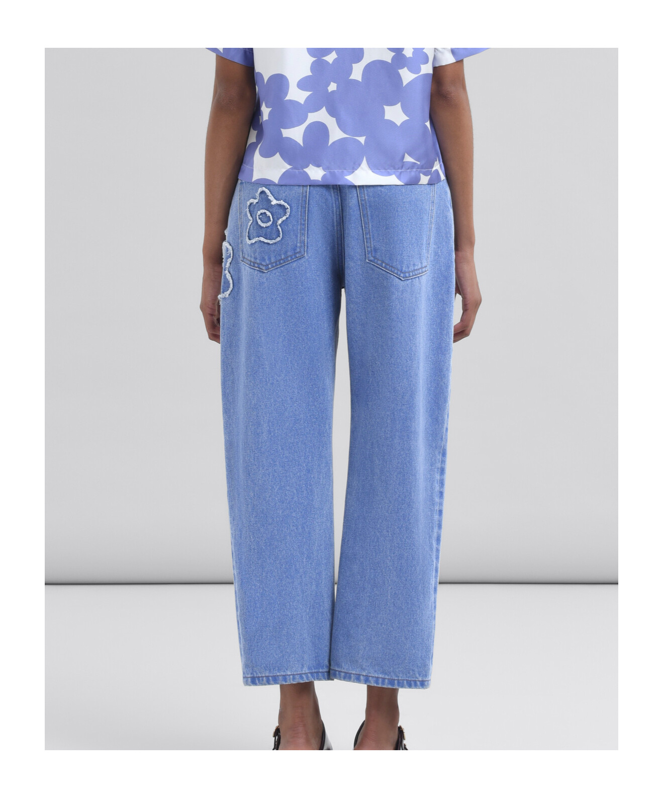 Marni Denim Boyfriend Jeans With Floral Embroidery In Blue