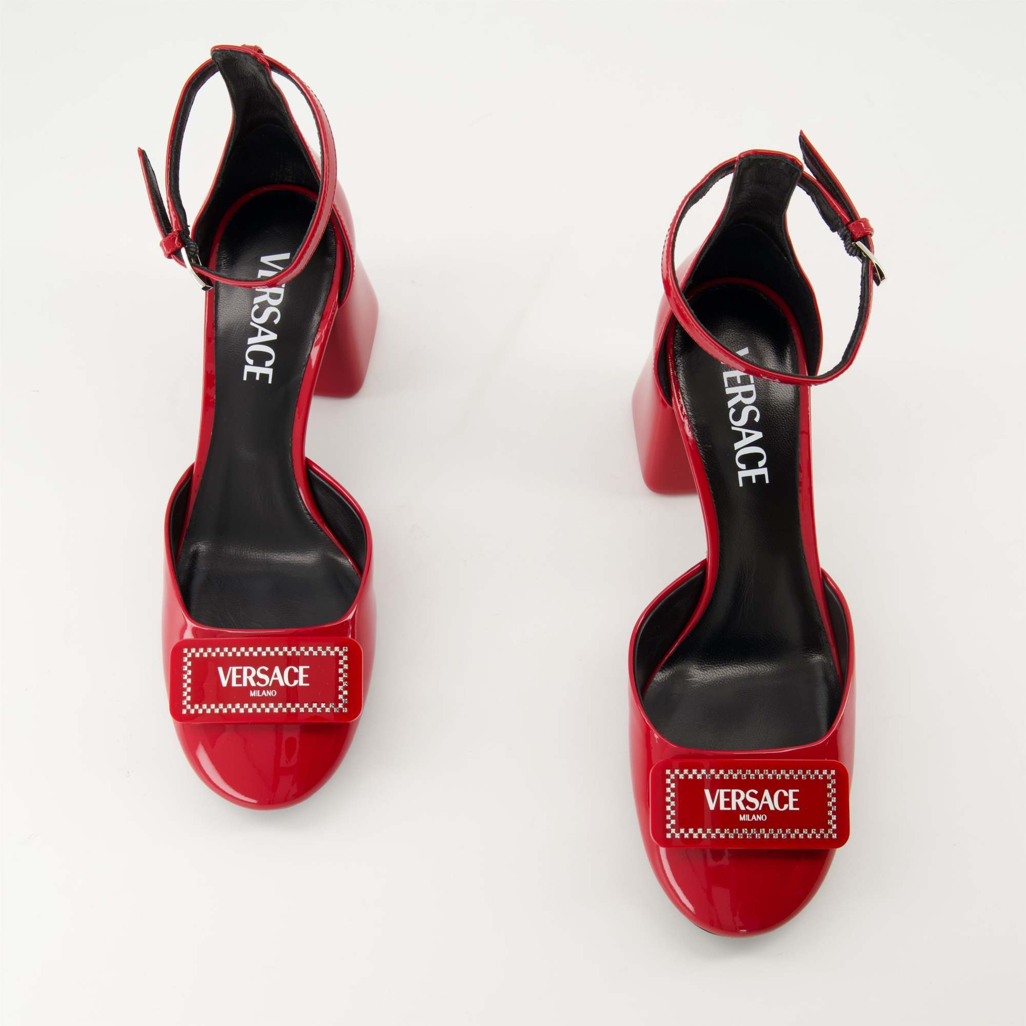 Versace Logo-printed Round-toe Pumps In Red