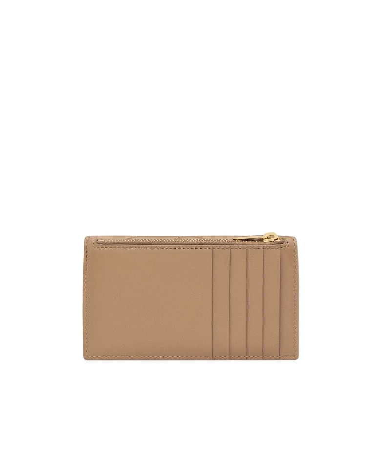 Saint Laurent Cassandre Fragments Flap Card Case In Lambskin In Brown