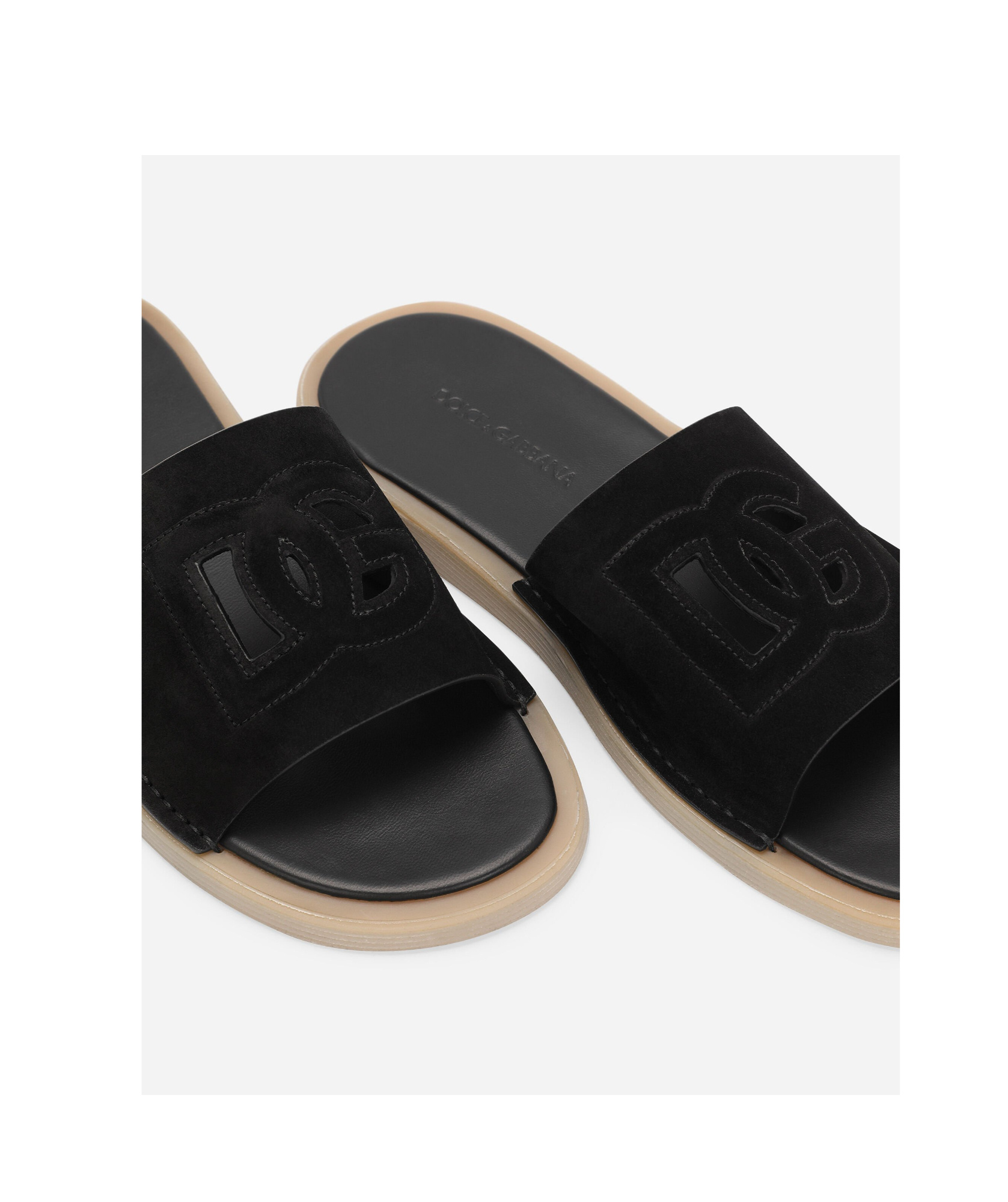 Shop Dolce & Gabbana Dg Cut-out Suede Slides In Black