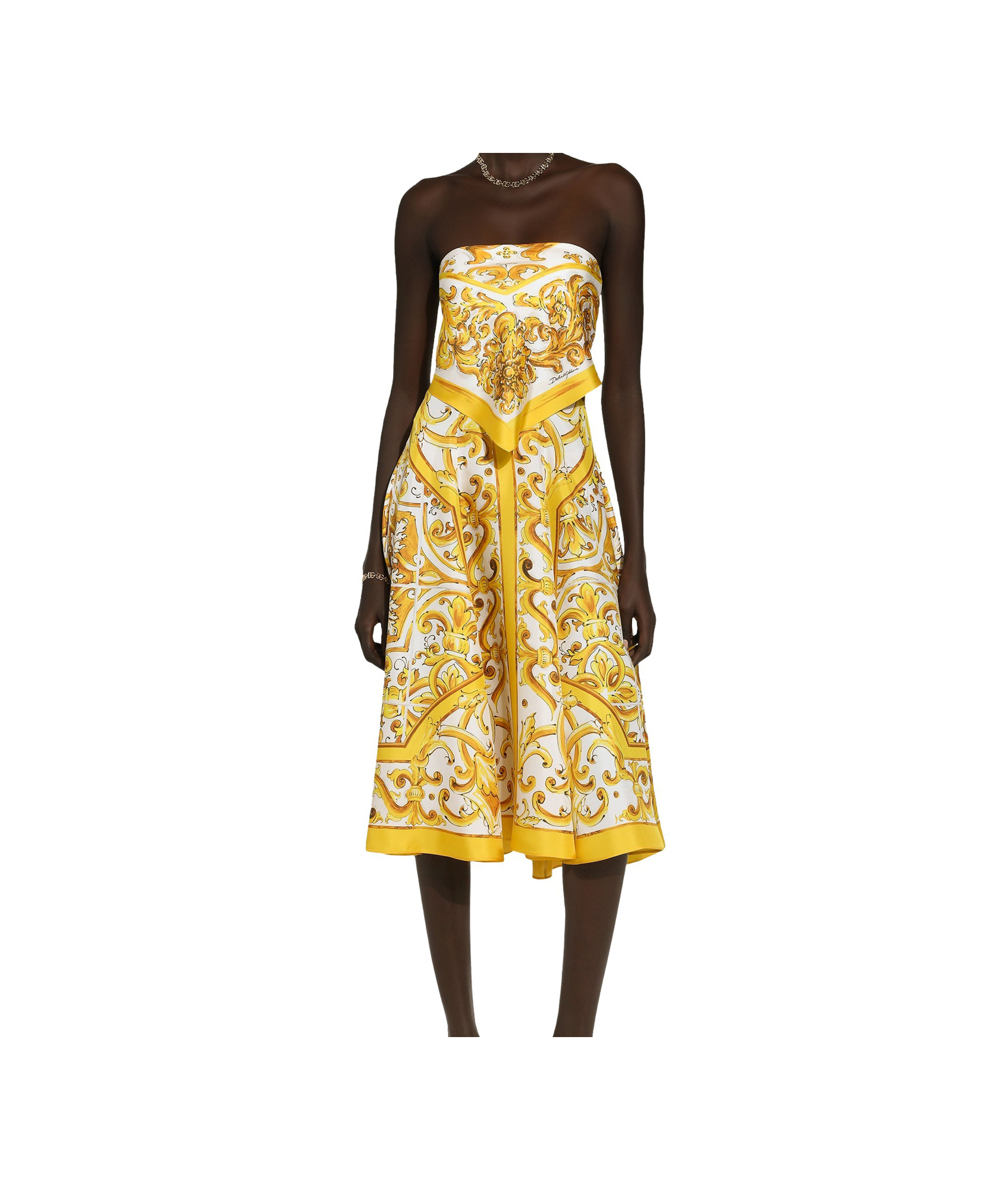 Shop Dolce & Gabbana Majolica Foulard Effect Midi Dress In Yellow