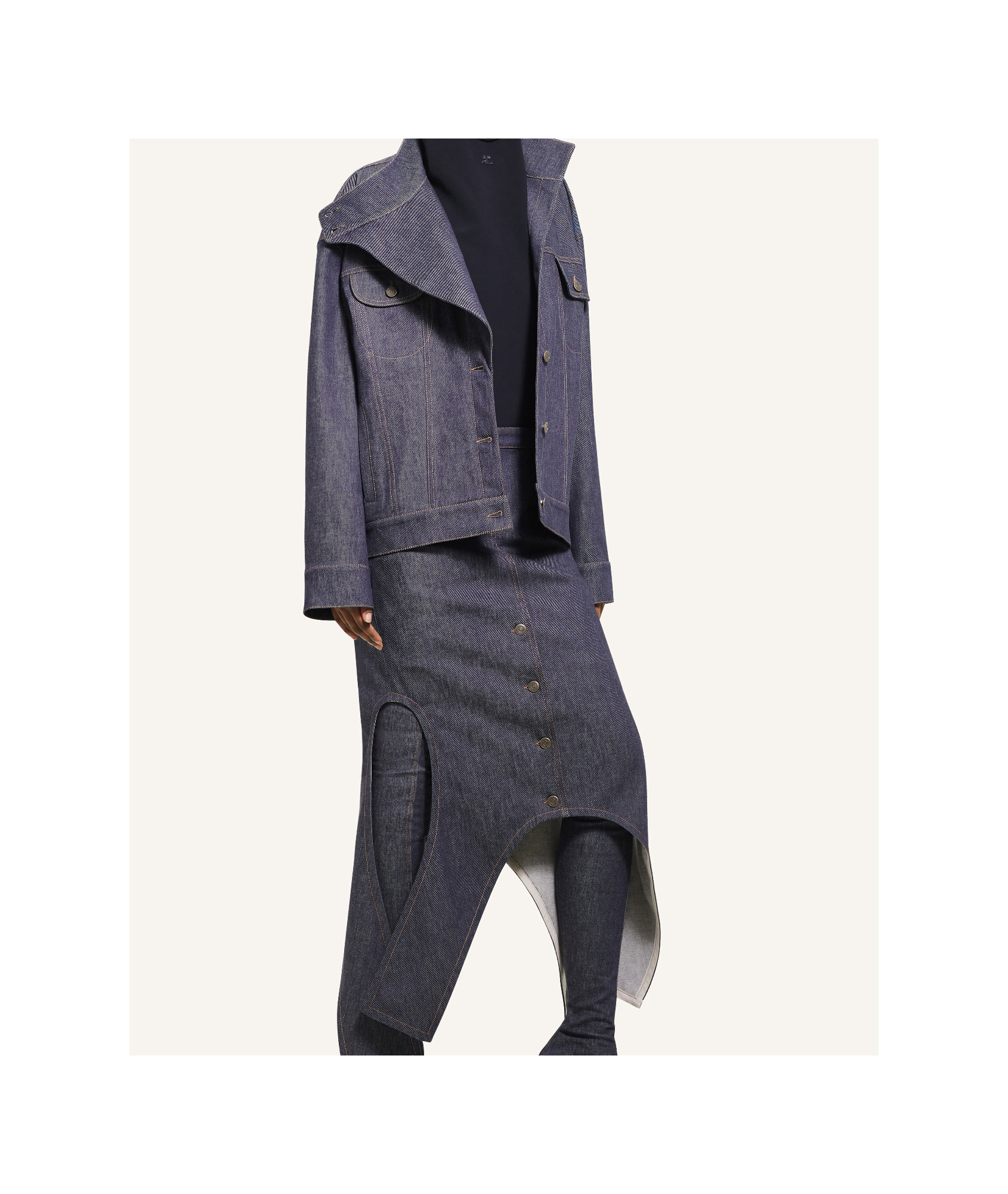 Shop Courrèges Motorcycle Denim Jacket In Gray