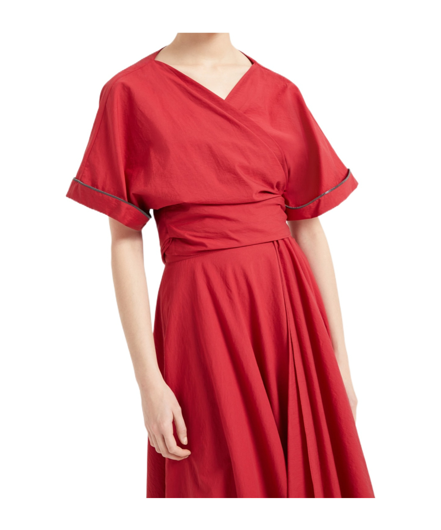 Brunello Cucinelli Cotton Poplin Wrap-over Blouse In Red