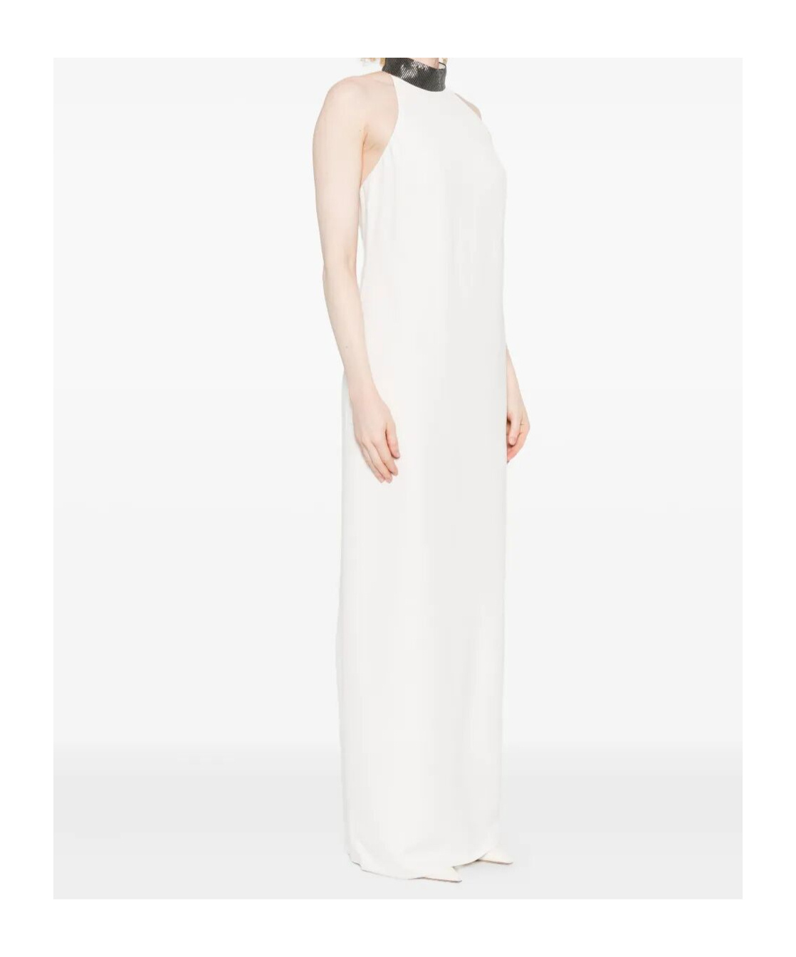 Brunello Cucinelli Halterneck Embellished Dress In White