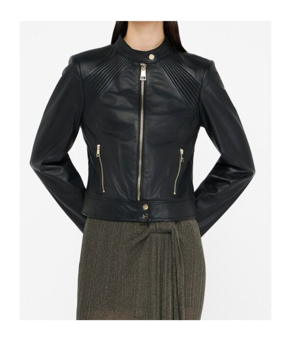 Liu •jo Zippered Leather Biker Jacket In Black