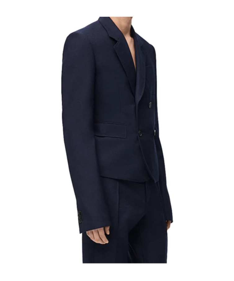 Loewe Double-breasted Wool Blazer In Navy Blue