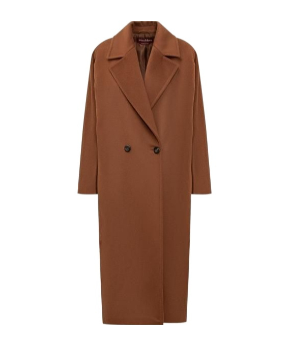 Max Mara Studio Erice Double-breasted Long-sleeved Coat In Brown
