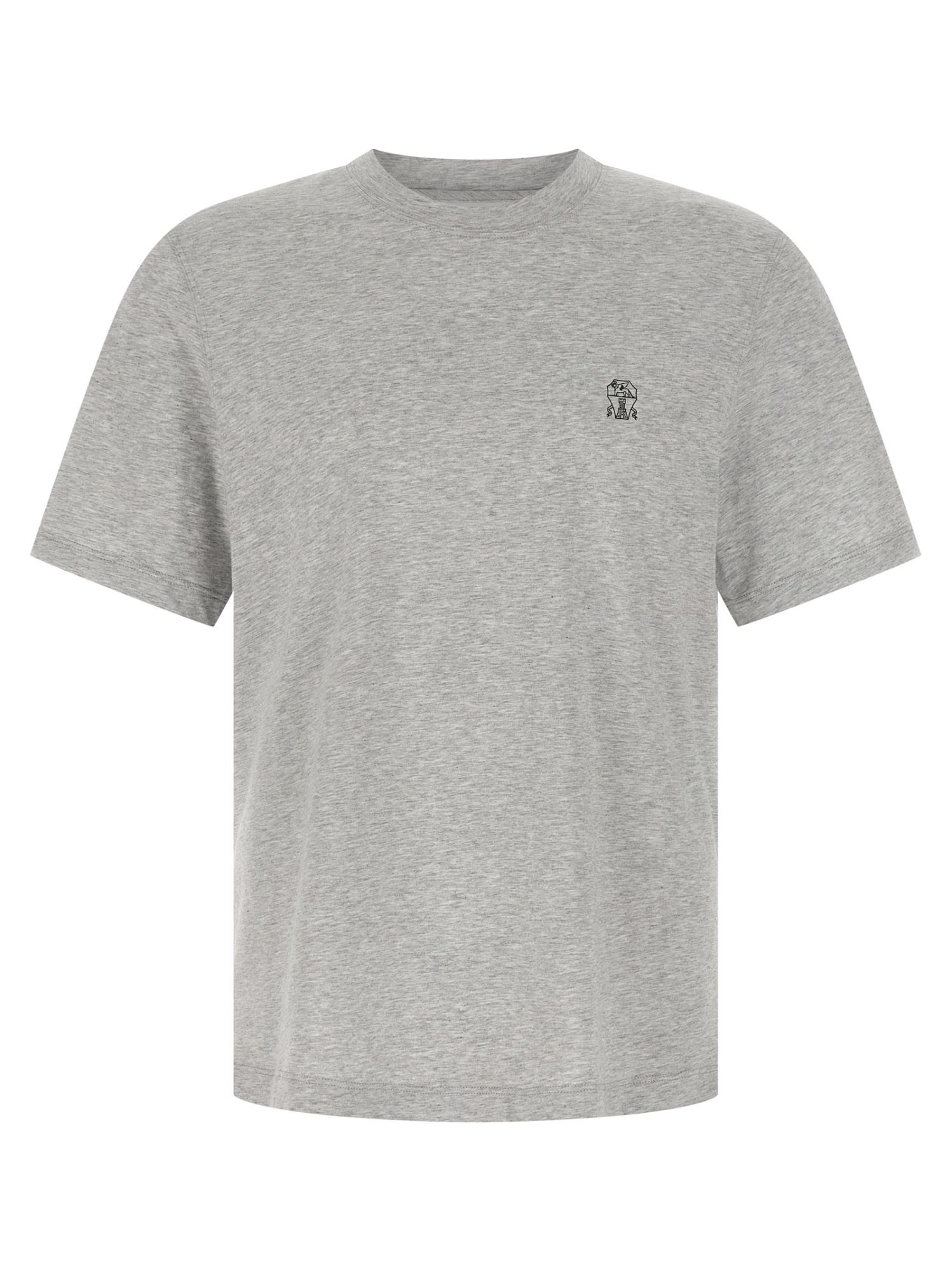 Brunello Cucinelli Printed Logo Crew Neck Short Sleeve Top In Gray