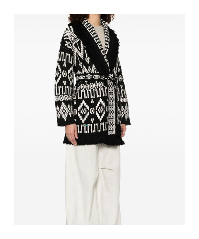 Alanui Geometric Patterned Virgin Wool And Cotton Cardigan In Black