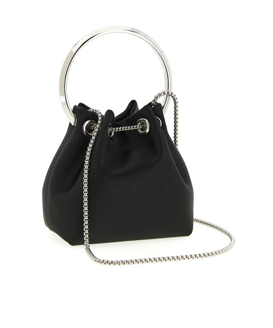 Jimmy Choo Bon Bucket Bag Chain Handle Tassel In Black