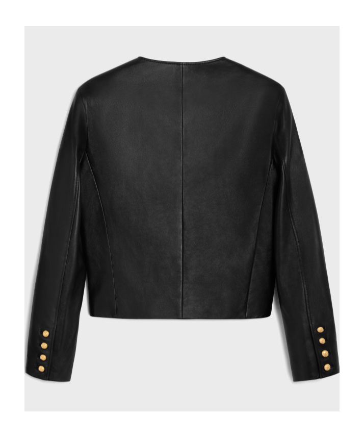 Celine Single-breasted Leather Jacket In Black