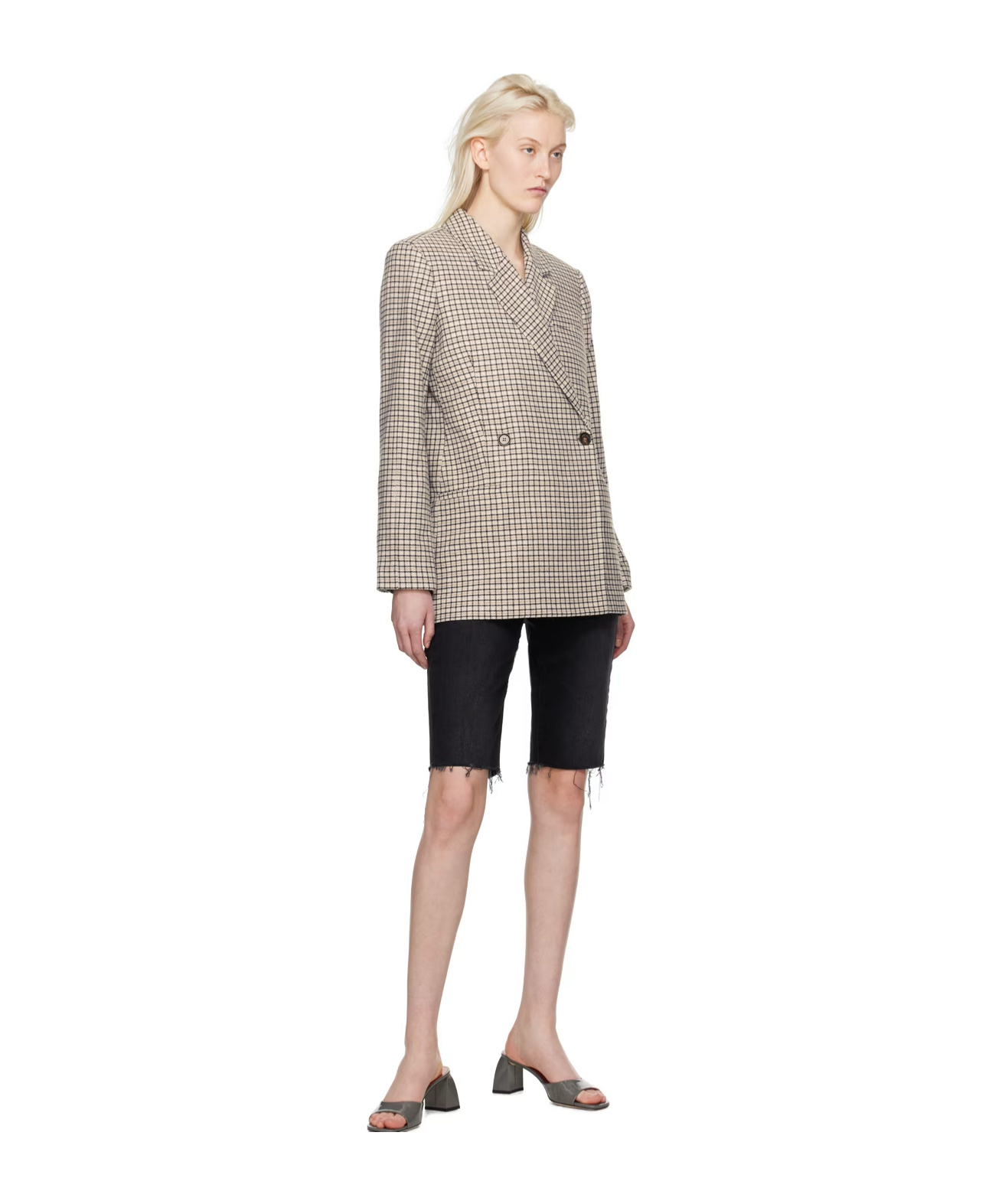 Anine Bing Kaia Check-pattern Blazer In Gray