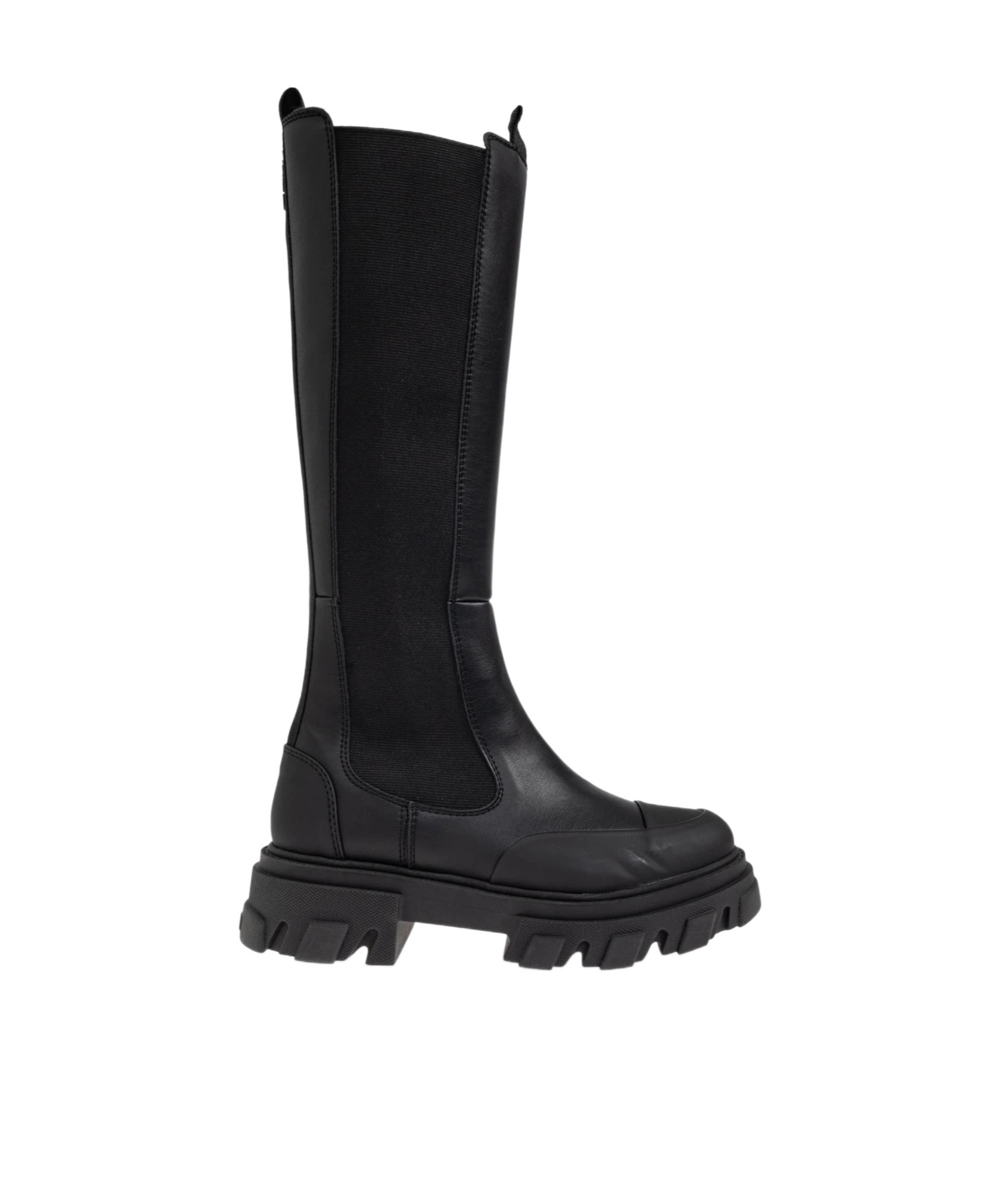 Ganni Black Knee-high Chelsea Boots - Size 41 Calf Leather In Black