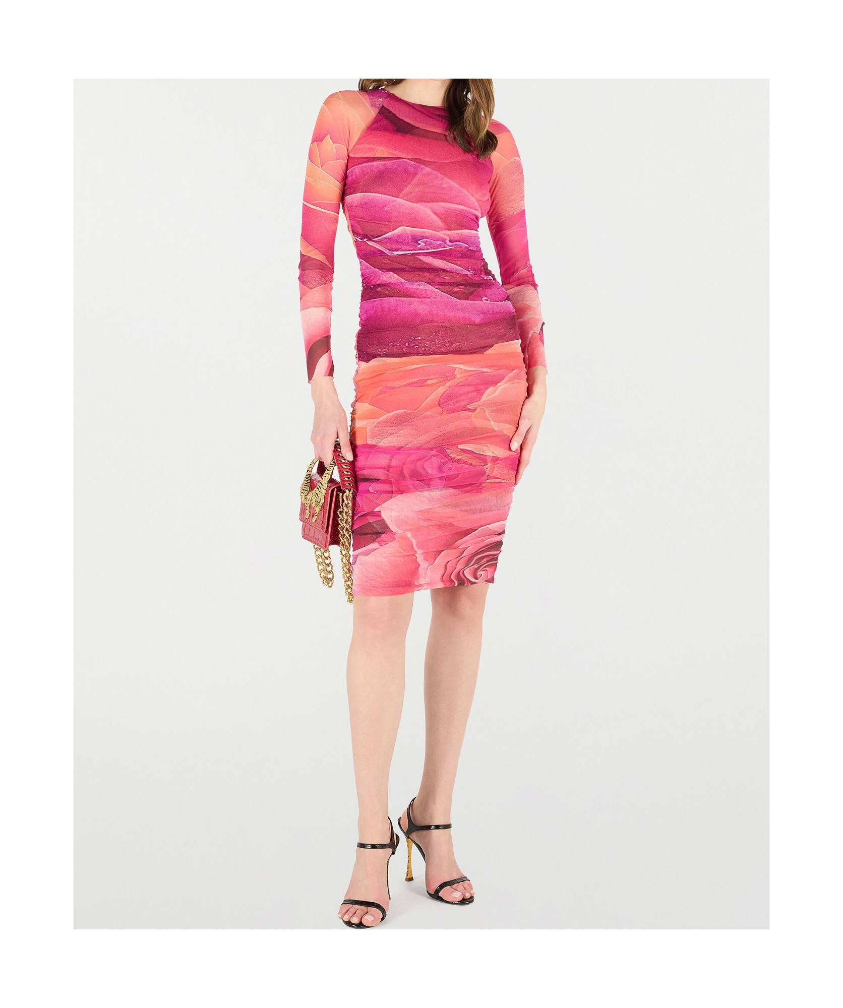 ROBERTO CAVALLI ROSE-PRINT MIDI DRESS
