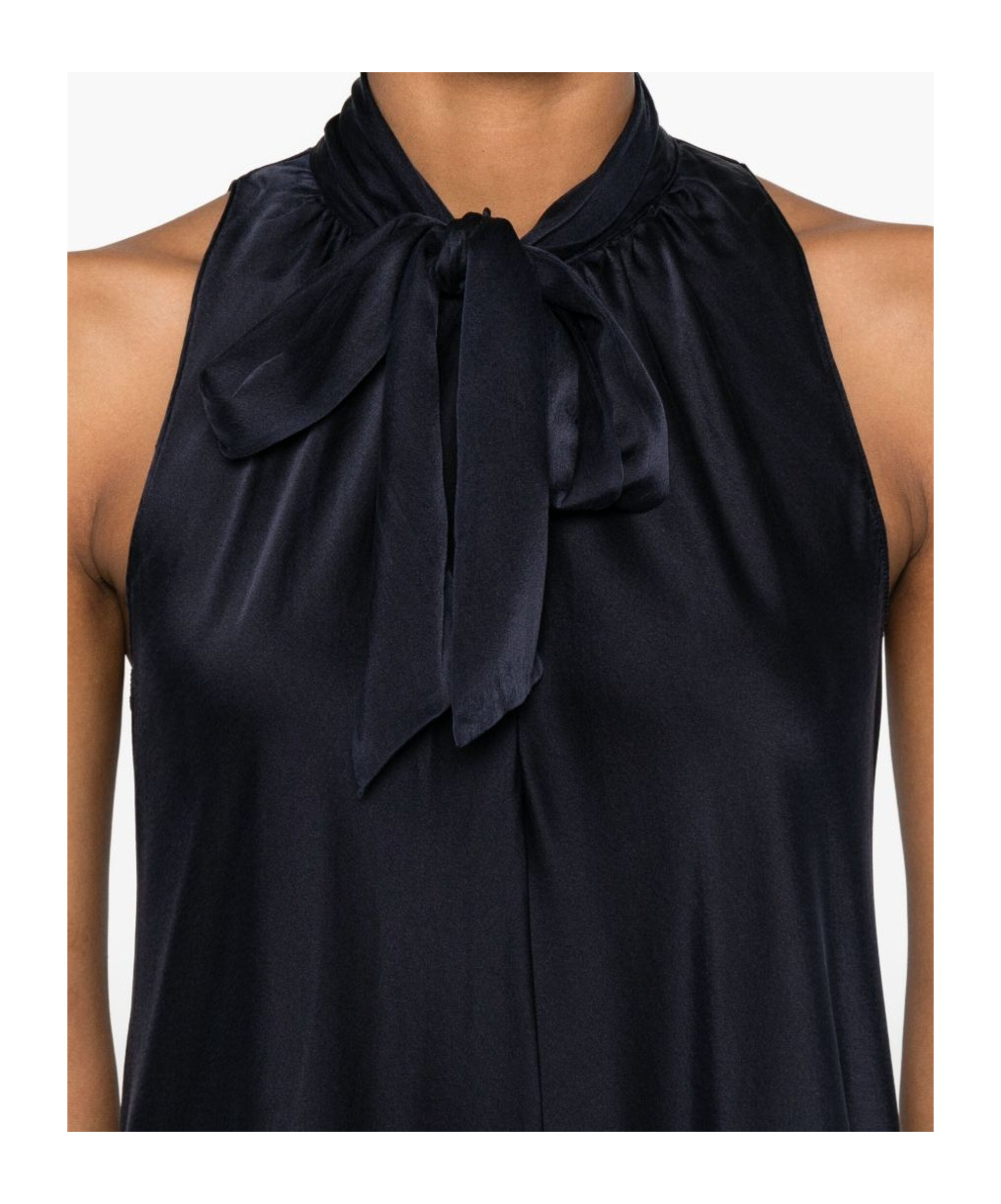 Forte Forte Dark Blue Tie-neck Maxi Dress In Black