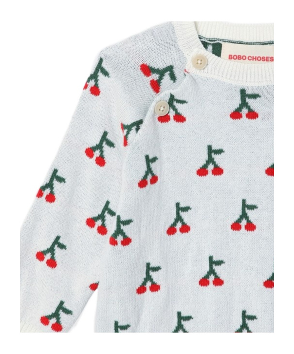 Bobo Choses Cherry Pattern Sweater, Elastic Waist Pants, Hat In White